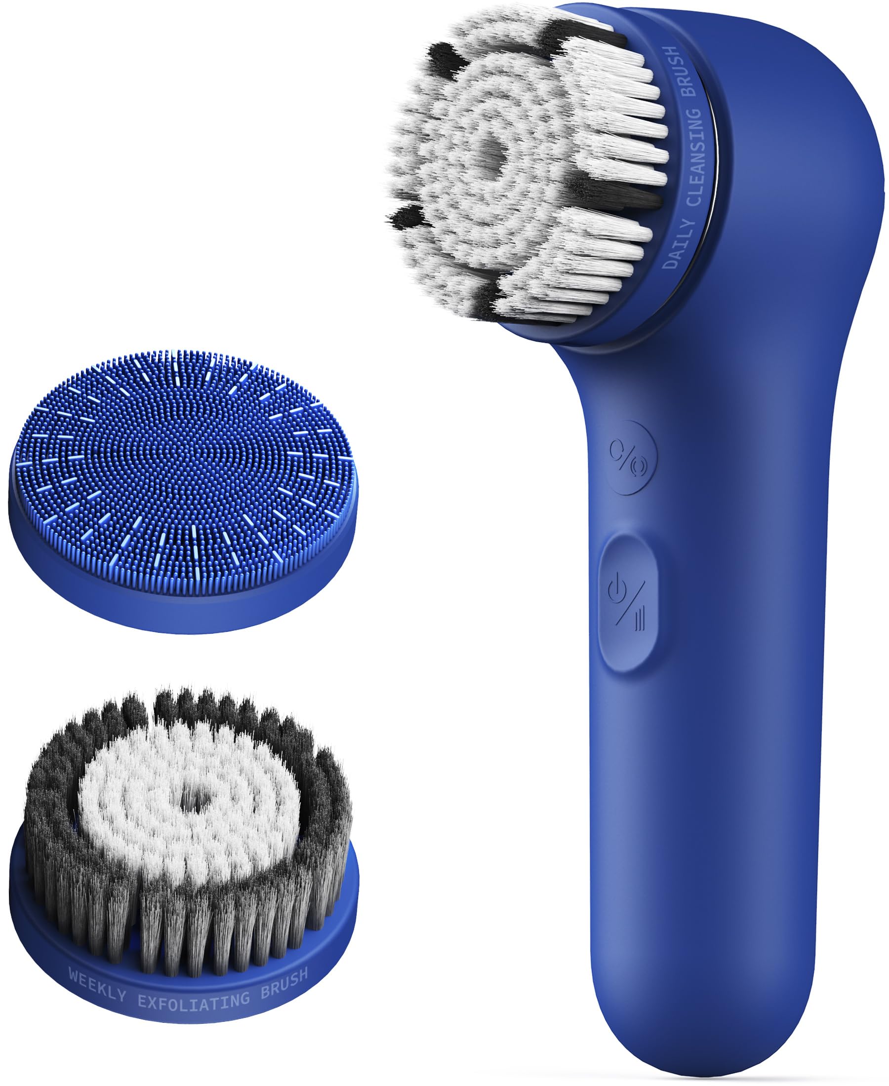 Spinning & V-Sonic Face Scrubber, NågraCoola 3.0 Facial Cleansing Brush, Waterproof & Rechargeable Face Scrub Brush for Men & Women with 3 Brushes, 3 Intensities, 2 Action Modes - Blue