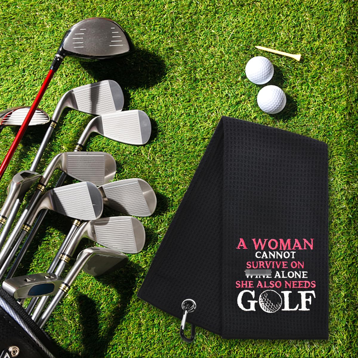 Hafhue Microfiber Golf Towel, Embroidered, Women's Accessory, Funny Gift for Golf Lovers, Black, 23.6x15.8 inches