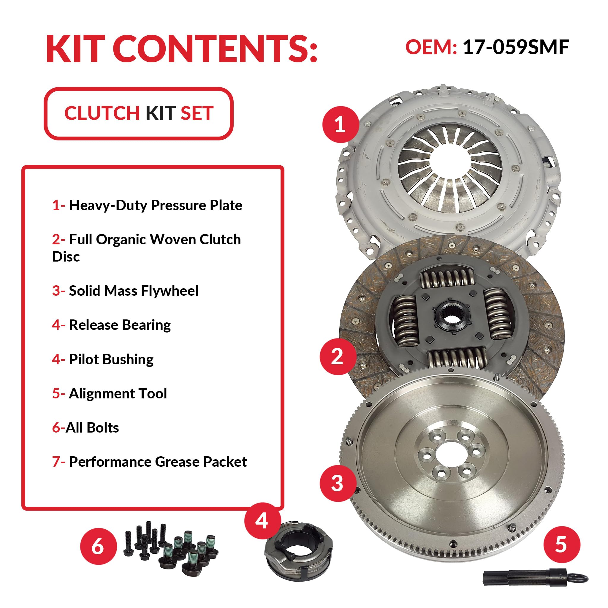 Clutch Kit Compatible With TT Golf Beetle Jetta Gls Glx Gti Tdi Base Gl Sportline Sport 1998-2006 1.8L l4 GAS DOHC 1.9L L4 DIESEL SOHC Turbocharged (FWD; 5 speed only; 17-059SMF)