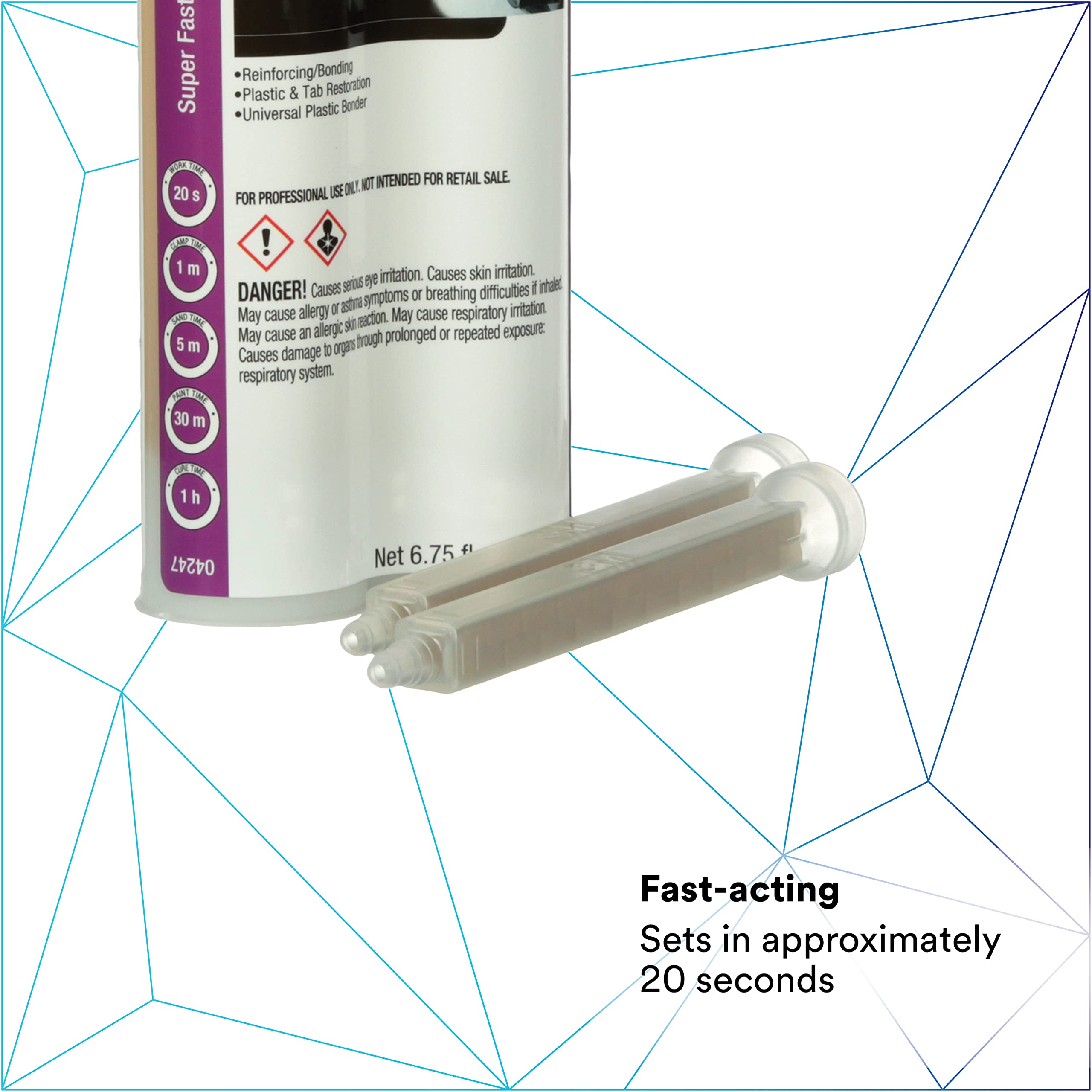 3M Super Fast Plastic Repair, 04247, Tranlucent Color, Ready-To-Use, Two-Part Epoxy Finishing Adhesive, 200 mL/6.75 fl oz Cartridge