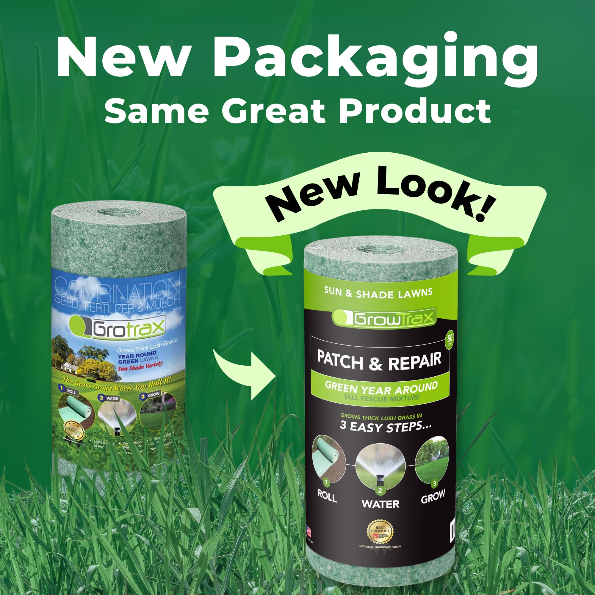 Growtrax Biodegradable Grass Seed - 50 SQFT Bermuda Rye - Grass Seed and Fertilizer for Lawns, Dog Patches & Shade - Just Water & Grow - No Fake or Artificial Grass