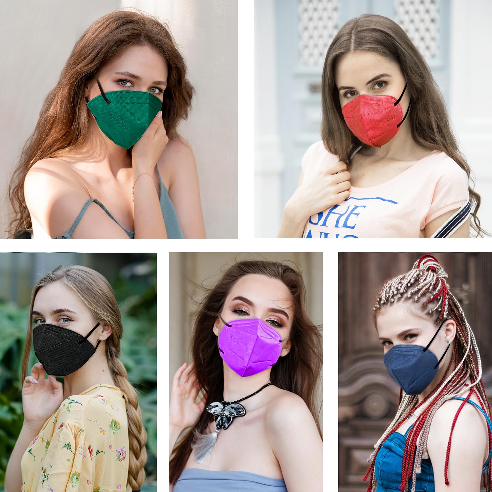 HALIDODO 50 Packs KN95 Face Mask 5-Ply Filter Safety Mask (50PCS-MTC II Color)