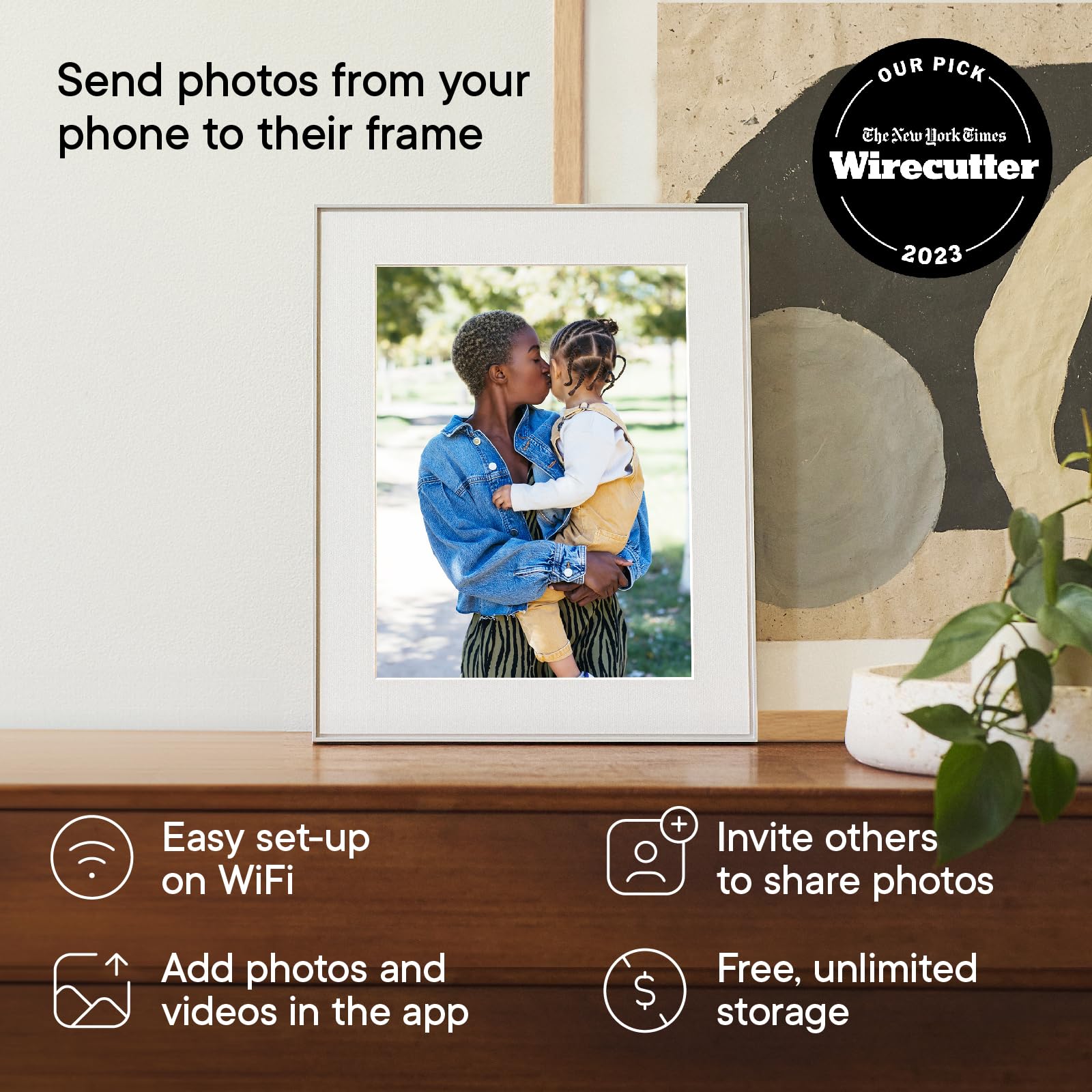 Aura Walden 15" WiFi Digital Picture Frame | Wirecutter's Best Digital Frame for Gifting | Send Photos from Your Phone | Quick, Easy Setup in Aura App | Free Unlimited Storage | White Clay