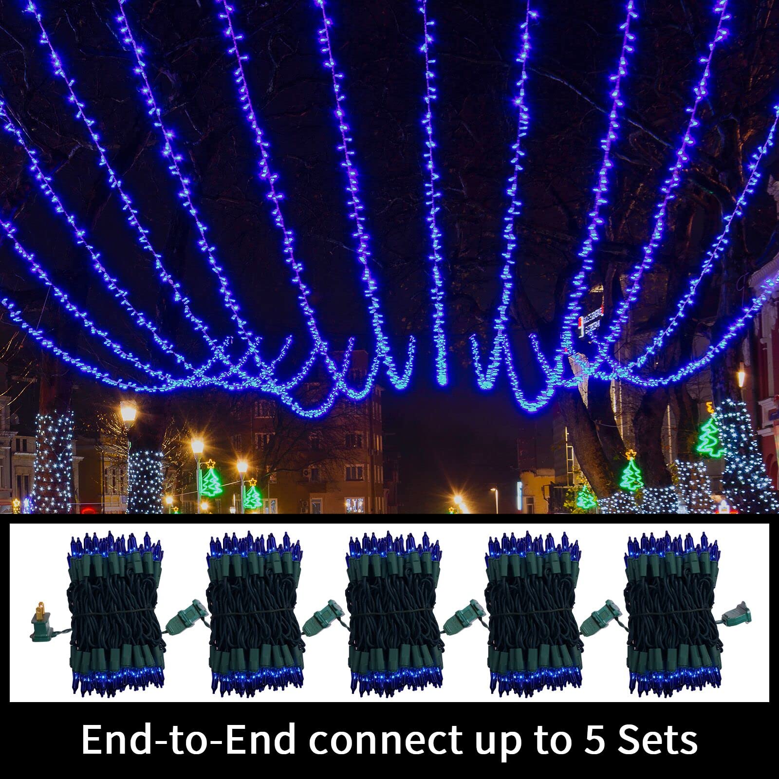 LAMPHOME Super-Bright Extendable Blue Christmas Lights Decoration 100Lights 19.6ft UL Certified Mini Bulb String Lights Set for Outdoor Christmas Tree Garden Holiday Party Patio Wedding Garland Decor