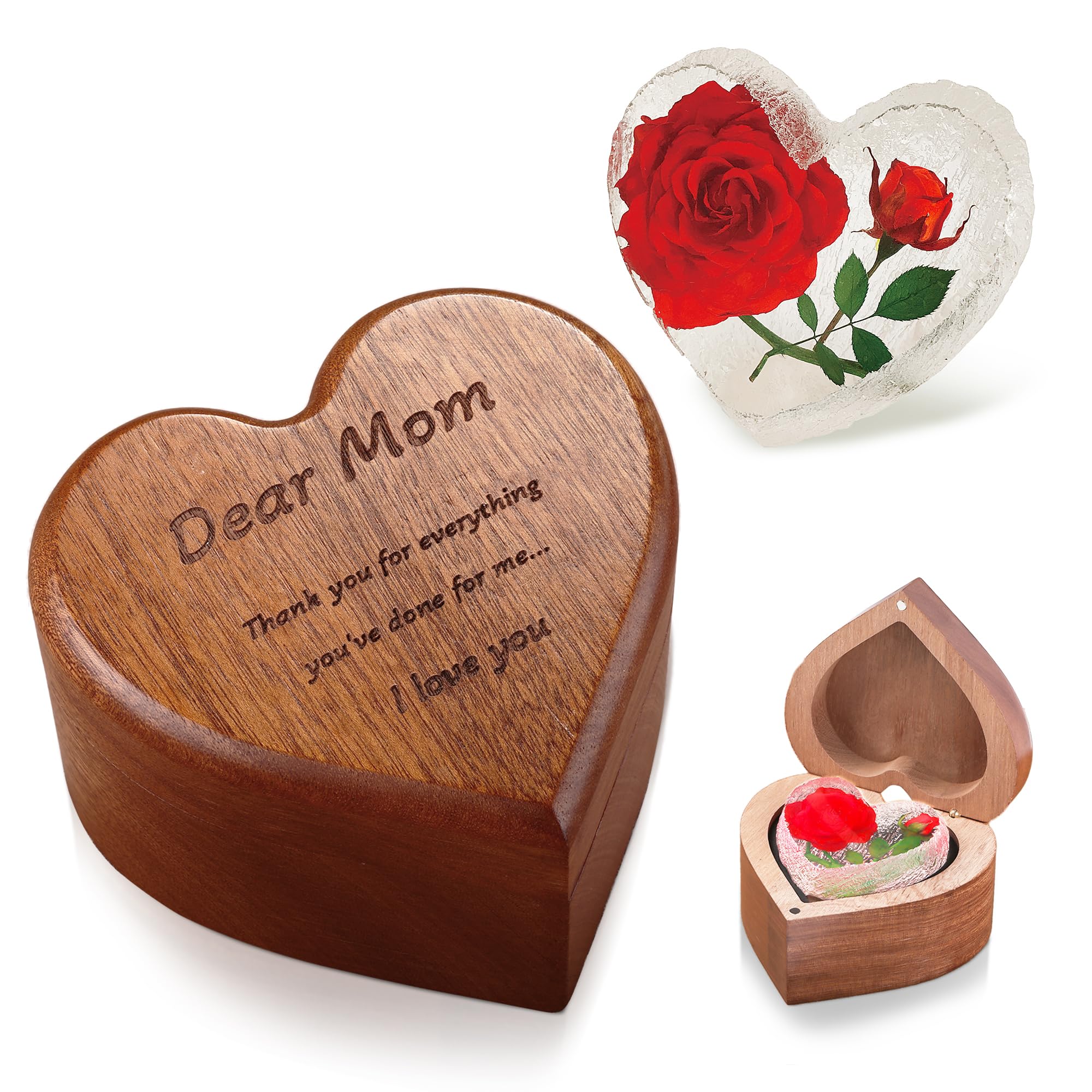 SKPAND Handmade Mothers Day Gifts for Mom from Daughter or Son,Gorgeous Mothers Day Gifts for wife Unique,Mothers Day Gift Set Includes Rose and Wooden Box-Thank you（red）