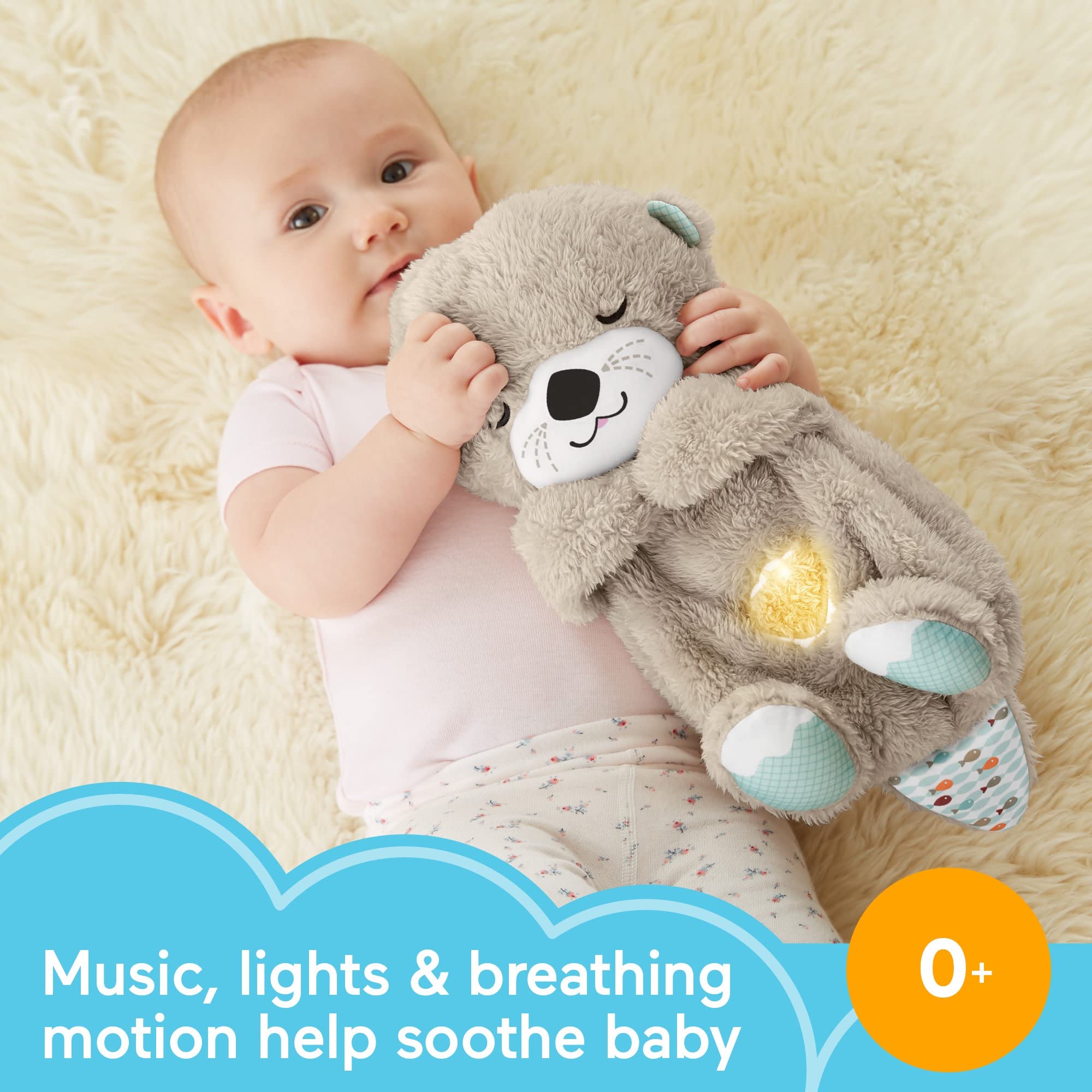 Fisher-Price Baby Toy Soothe 'n Snuggle Otter Portable Plush Sound Machine with Music Lights & Breathing Motion for Newborns 0+ Months