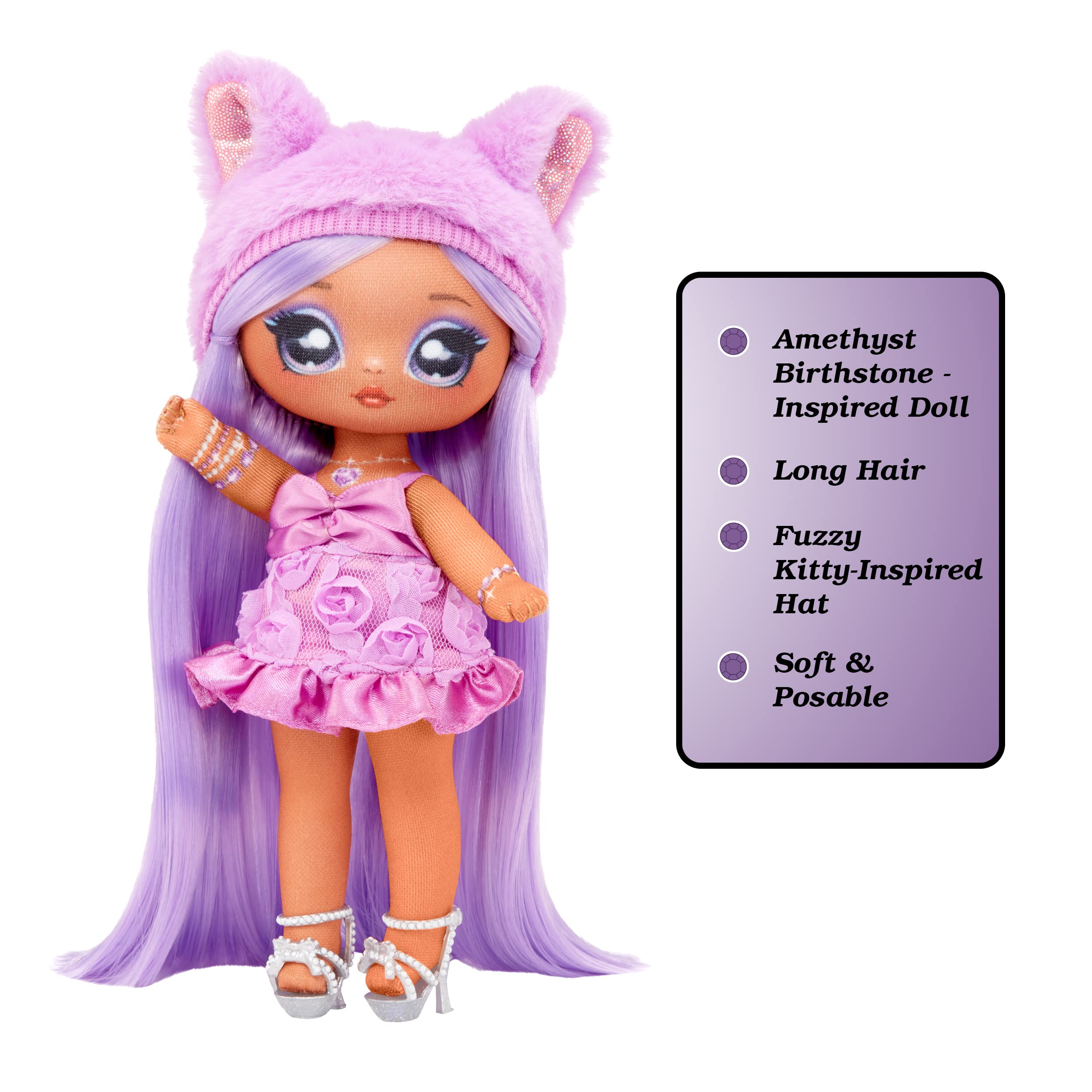 Na Na Na Surprise Sweetest Gems™ Valentina Lovely 7.5" Fashion Doll Amethyst Birthstone Inspired with Purple Hair, Satin Dress & Brush, Poseable, Great Toy Gift for Kids Girls Boys Ages 5 6 7 8+ Years