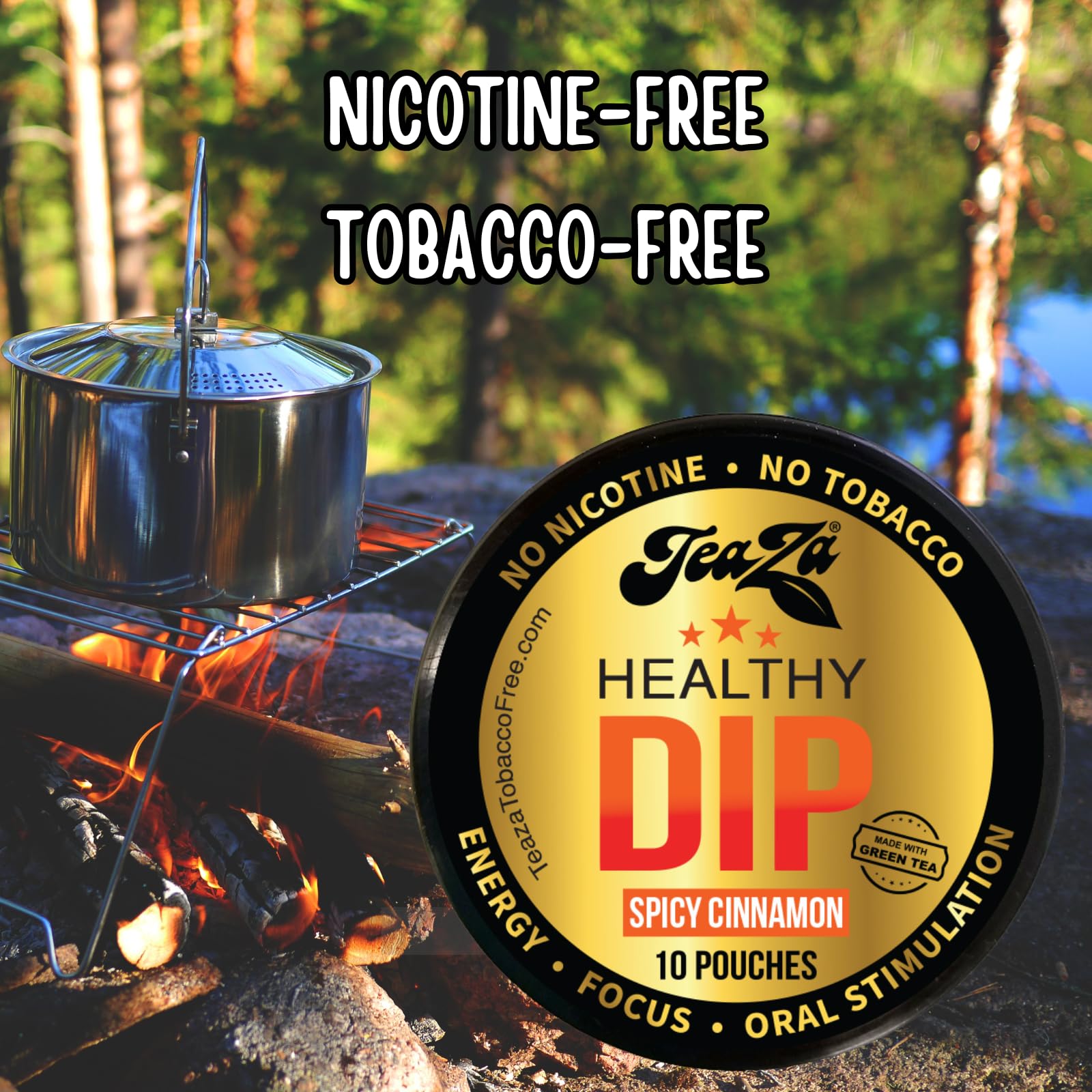 TeaZA Herbal Energy Pouch Spicy Cinnamon Flavor, Nicotine Free, Tobacco Free Pouches Smokeless Tobacco Replacement, Made with Green Tea Energy Dip Pouches (1 Puck)