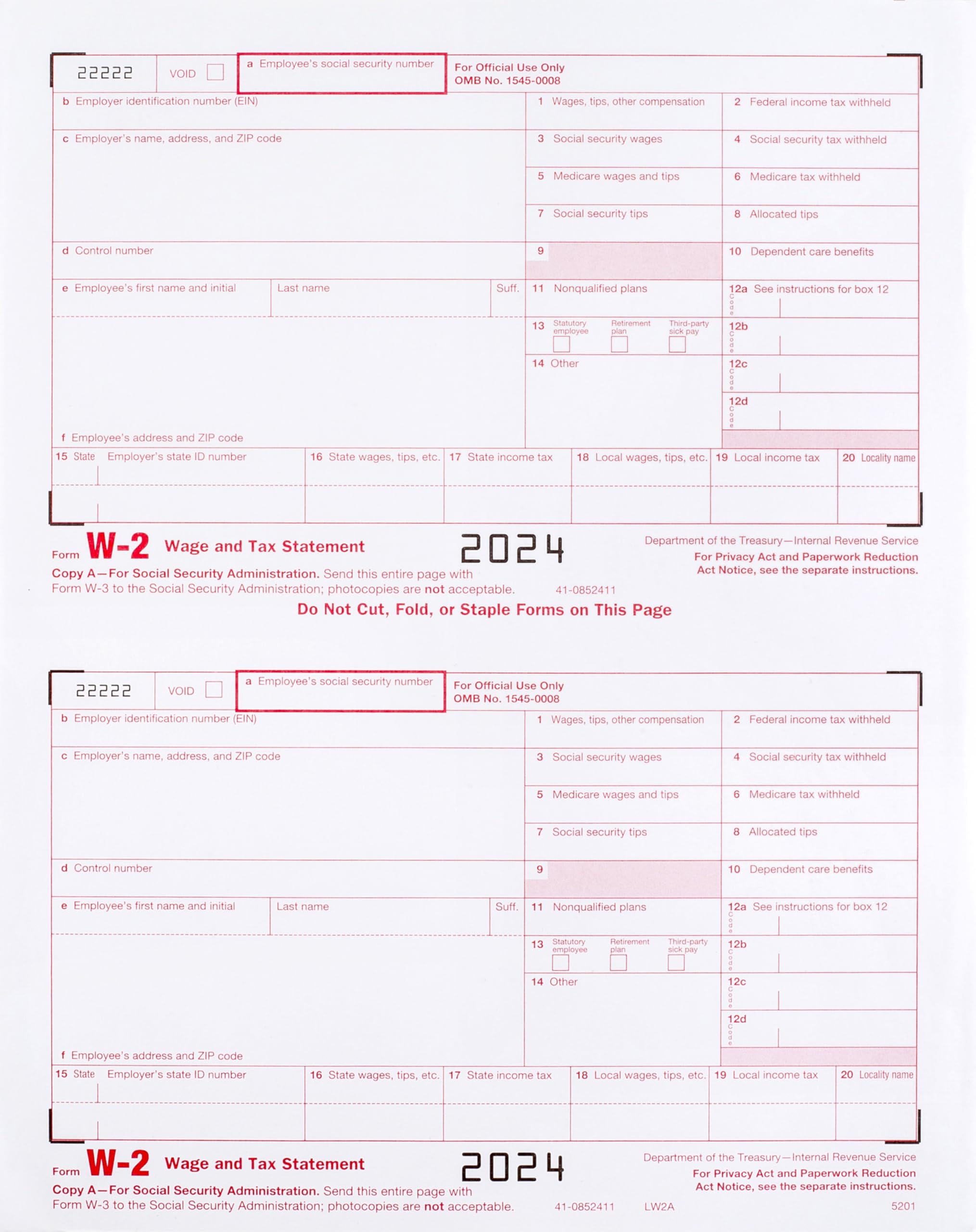 W2 Forms 2024, 6 Part Tax Forms for 25 Employees IRS Compatible W2 Forms, Works with Quick books in Other Software - Includes 25 Self-Seal Envelopes