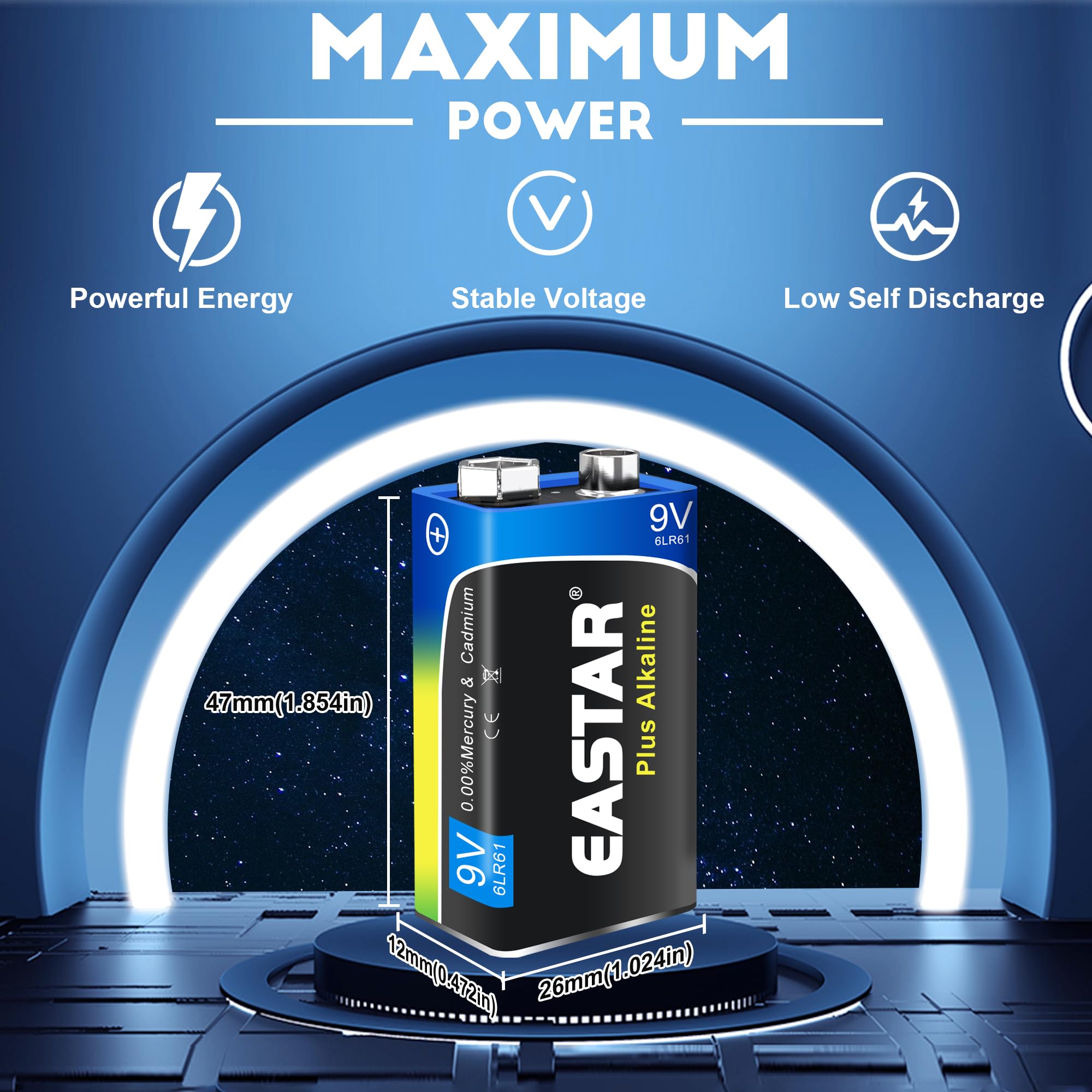 EASTAR BTS 9V Batteries - Alkaline 9 Volt Batteries (2 Pack) for Smoke Detectors, Long-Lasting Power for Daily Devices, 10 Year Shelf Life, All-Purpose Square Batteries 6LR61 for Household & Office