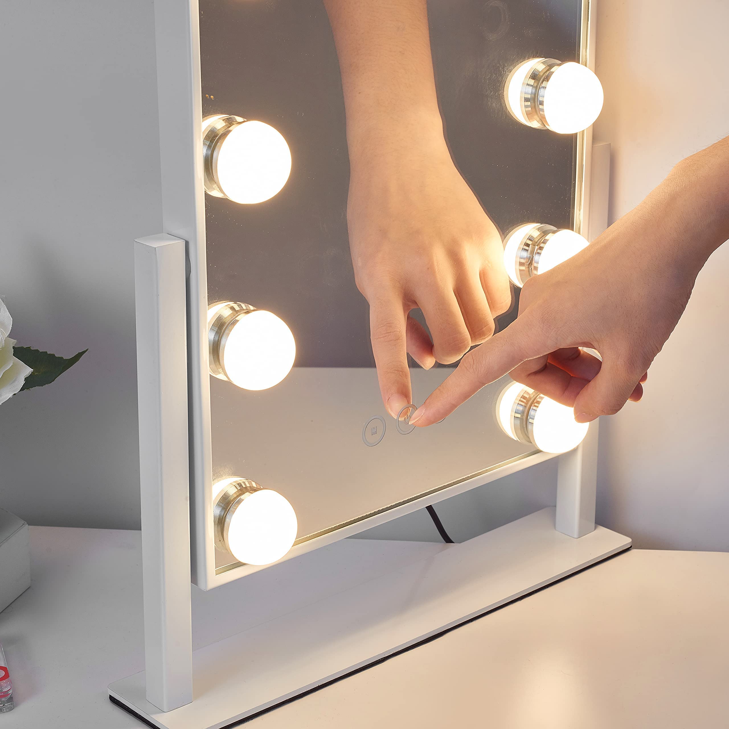 Vanity Mirror with Lights,Lighted Vanity Mirror with 9 Dimmable Bulbs for Dressing Room & Bedroom 3 Color Lighting Modes Detachable 10x Magnification 360°Ratation