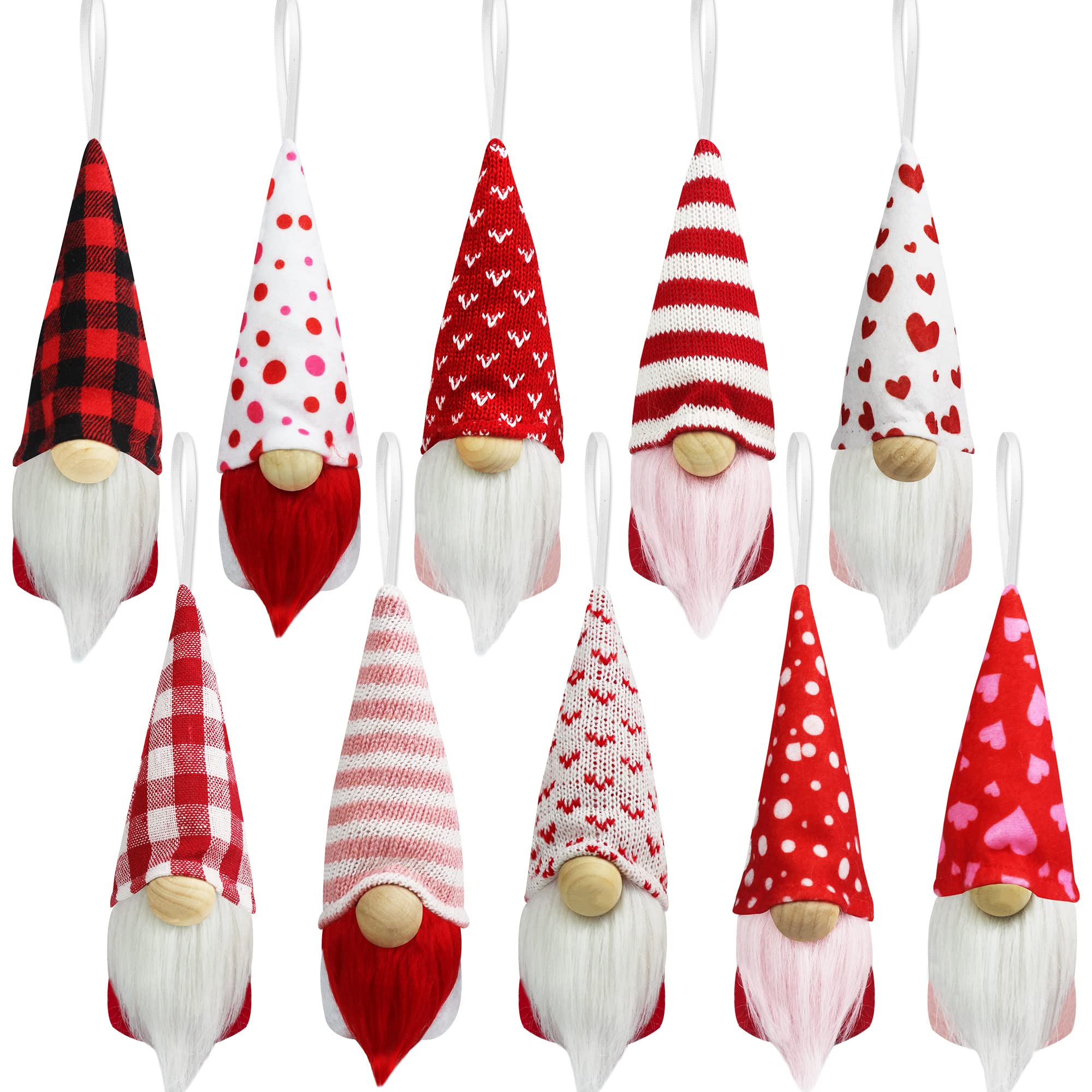 Tifeson Valentines Day Decor Gnomes Ornaments - 10PCS Valentine Handmade Scandinavian Tomte Hanging Gnome Ornament for Home Tree Decorations, Valentines Gifts