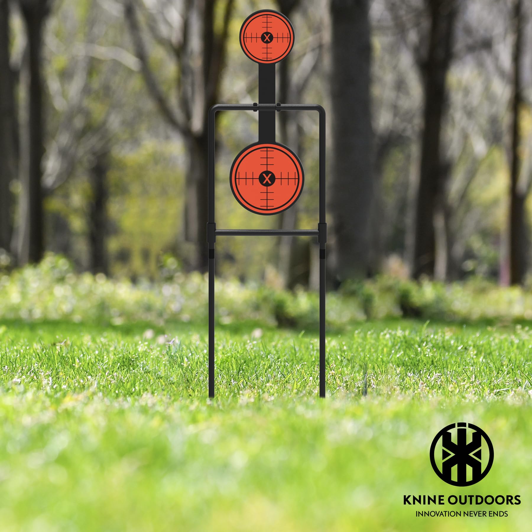 KNINE OUTDOORS 3/8 Inch Thick Double Spinner Shooting Target - Auto Reset Steel Target up to .44 Magnum Centerfire Handguns