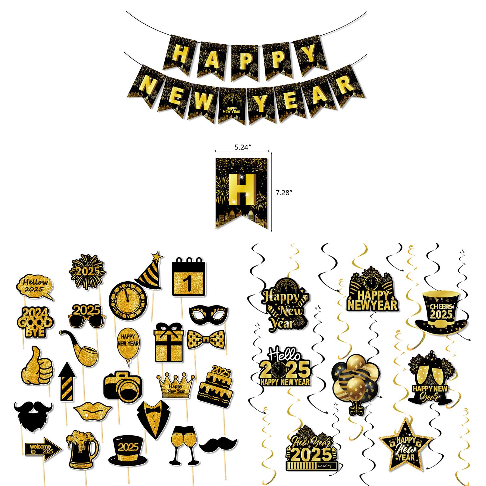 Happy New Years Decorations 2025, New Years Eve Party Supplies 2025, NYE Decorations, New Years Eve Decorations Include New year Balloons Banner