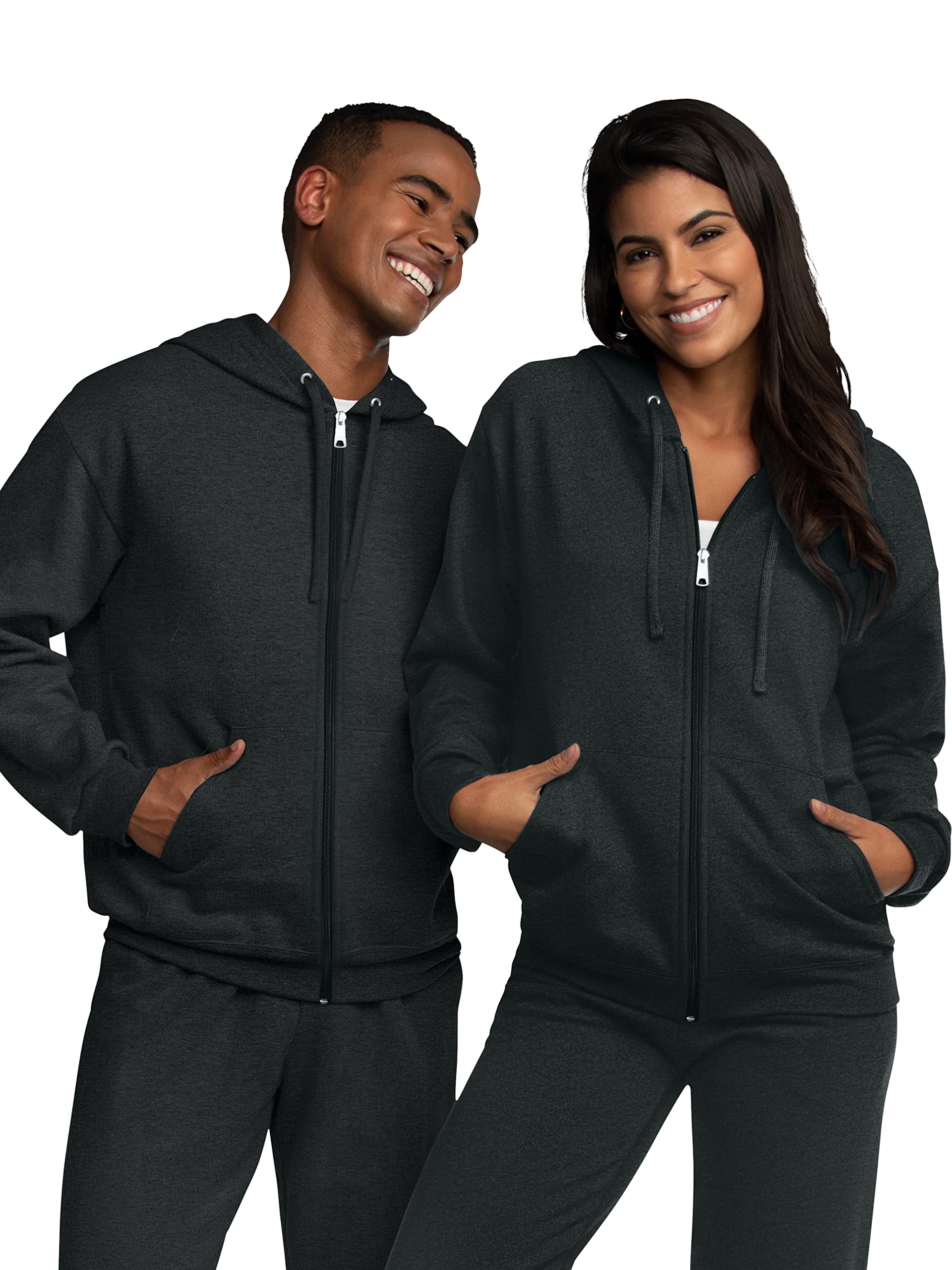 Fruit of the Loom Eversoft Fleece Hoodies, Pullover, Moisture Wicking & Breathable, Sizes S-4x, Black Heather Full Zip, X-Large