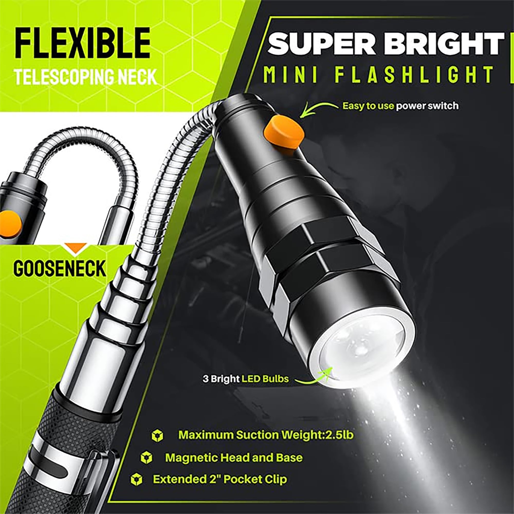 Telescoping Magnetic Pickup Tool Set-Extendable Magnet Flashlight with Inspection Mirror-Cool Gadgets Gifts Idea & Birthday Gifts for Father, Men, Him, Boyfriend, Husband, Handyman, Mechanic