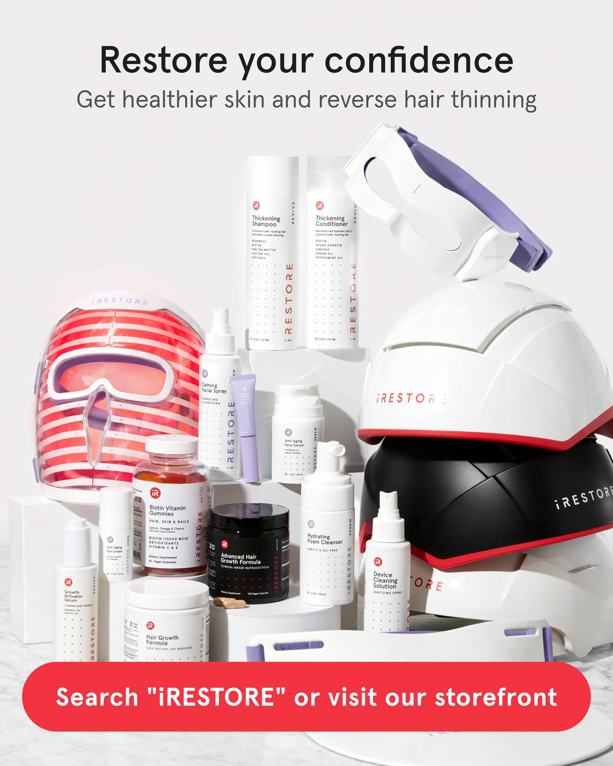 iRestore Professional Laser Red Light Therapy for Hair Growth System - FDA Cleared Hair Loss, Hair Thinning & Alopecia Treatment for Men & Women - 282 Lasers & LEDs