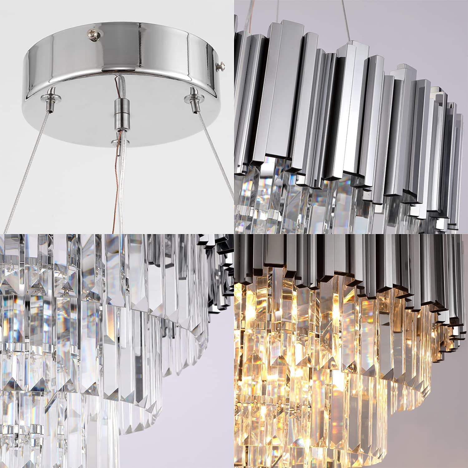 Akeelighting Chrome Crystal Chandelier Modern Dining Room Chandelier Lighting 7 Lights Ceiling Hanging Pendant Light Fixture 4-Tier Contemporary Chandelier for Bedroom Round 21.6"