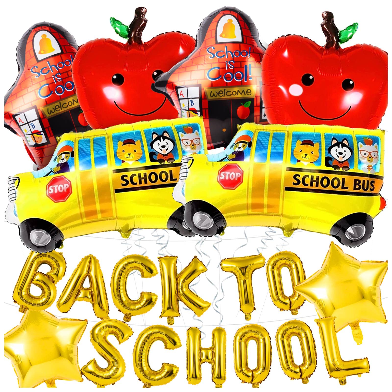 20Pcs Back to School Balloon, Welcome School Bus Foil Balloons, Happy Apple Helium Mylar Balloons Bulk for School Party Decorations