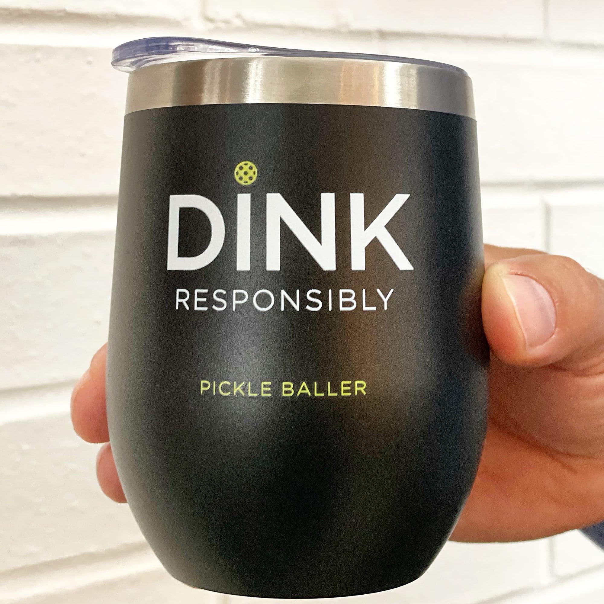 Super Fly Goods Pickle Ball Dink Responsibly pickleball Lovers Stemless Wine Tumbler Gift for Men Women or Partners Players 12 oz Insulated Stainless Steel Wine Glass (Pickleball)