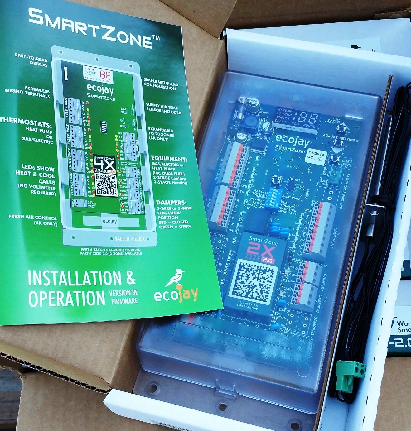 SmartZone-2X : 2 Zone HVAC Controller KIT w/Temp Sensor; Dual climate control to replace Honeywell, EWC, Zonefirst, Zonex, Durozone & more