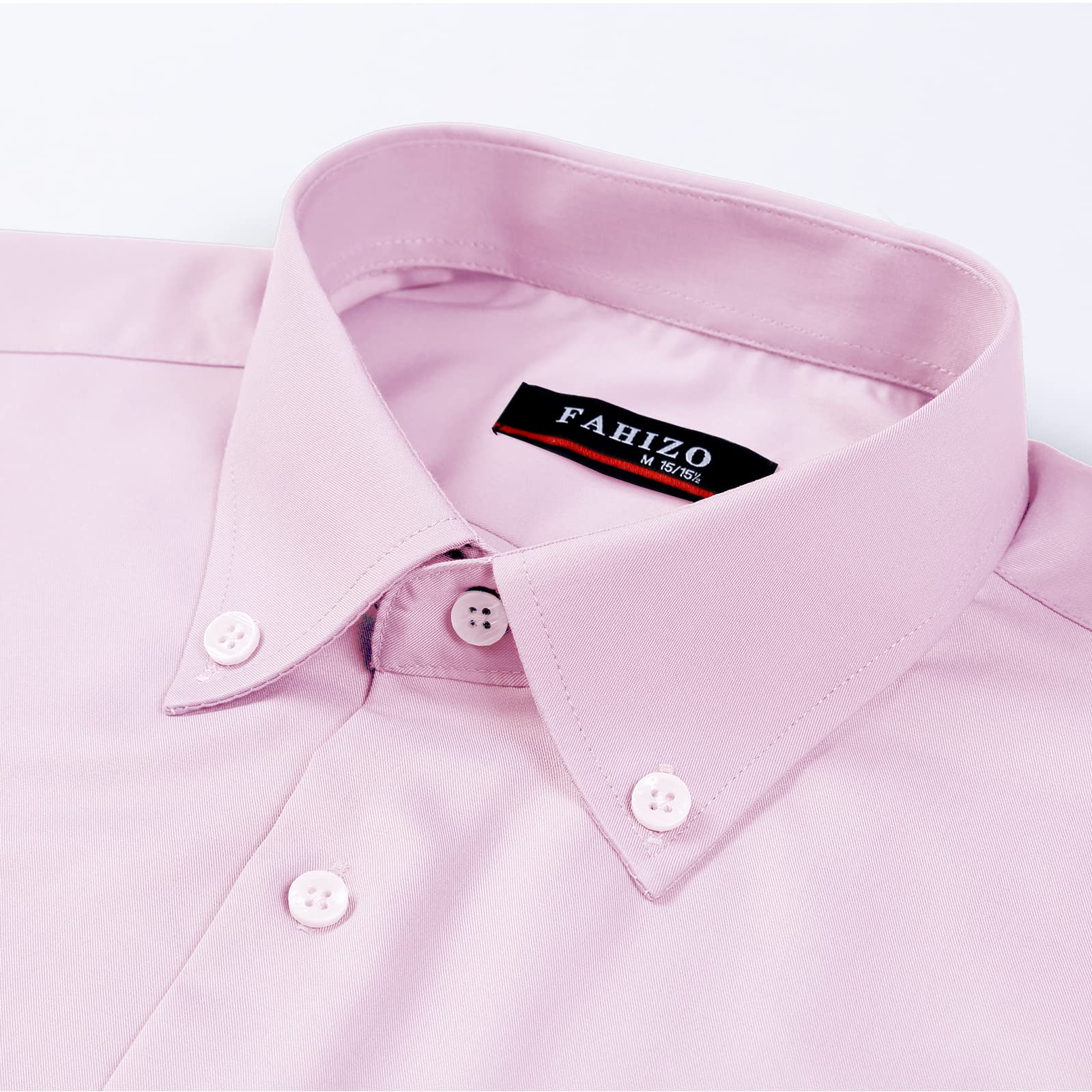 FAHIZO Men's Dress Shirt Regular Fit Soild Casual Business Formal Long Sleeve Button Down Shirts with Pocket, Pink-XL