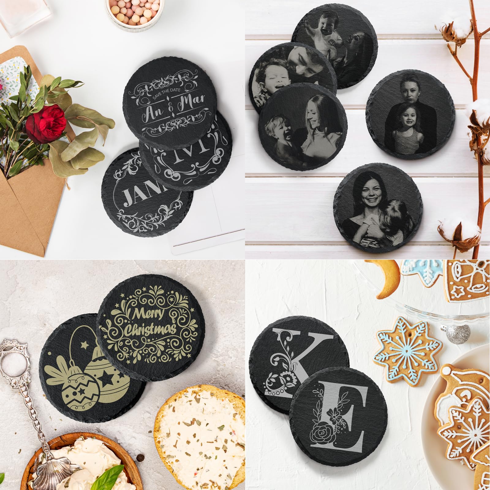 72 PCS Slate Coasters, MAPRIAL 4 Inch Black Slate Coasters Bulk Round Stone Coasters for Laser Engraving Blanks Handmade Rustic Rock Drink Coasters for Halloween Christmas, Home Decor, Gifts