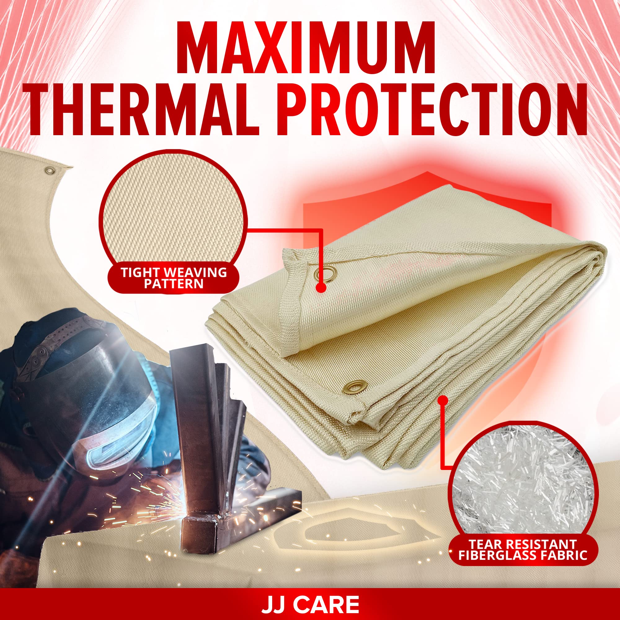 JJ CARE Welding Blanket - 2 Packs 4ft x 6ft Welding Mat - 850GSM Fiberglass Welding Blanket with Brass Grommets, Welders Blanket for Grill, Smoker Welding Blanket Heavy Duty, Welding Tarp & Shield