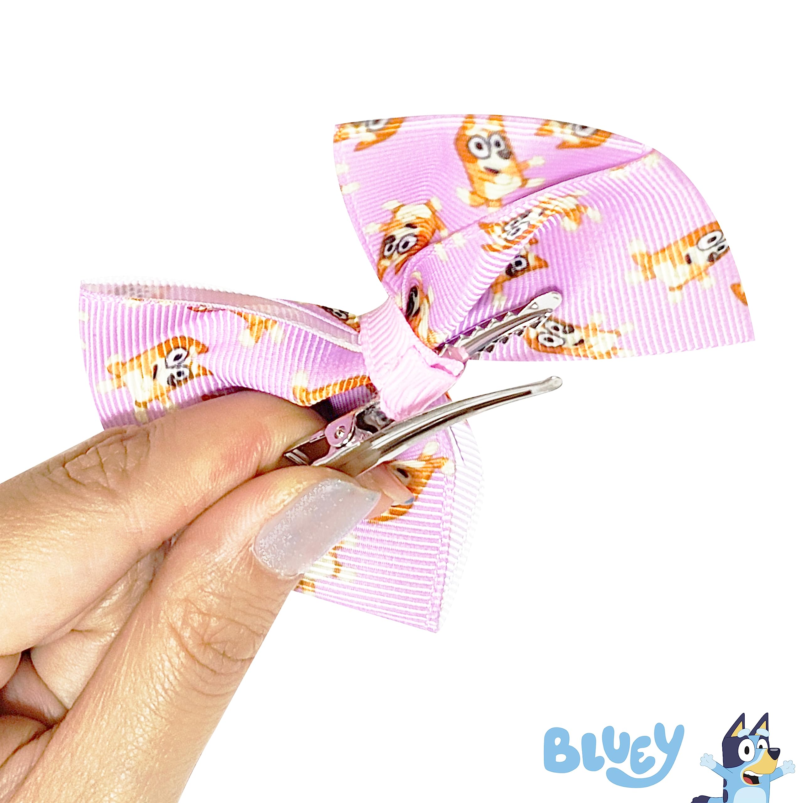 Bluey Kids Hair Bows - Hair Accessories Gift Set- 7 Pcs 4 Inch Bow Bundle- for Girls- Different print on each clip- Alligator Clip- Ages 3 +