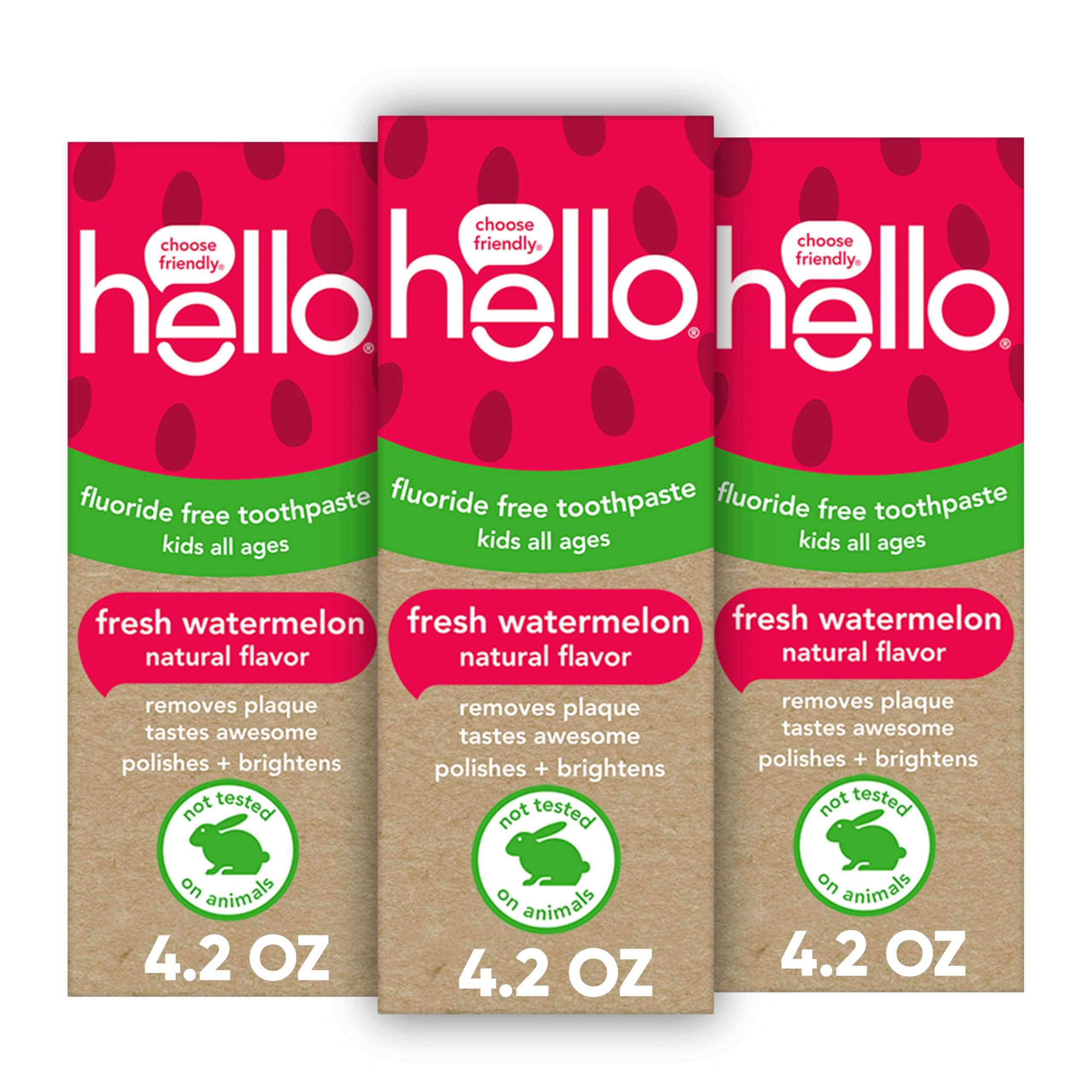 Hello Natural Watermelon Flavor Baby & Kids Fluoride Free Toothpaste, Vegan, SLS Free, Gluten Free, Safe to Swallow for Baby and Toddlers, 4.2 Ounce (Pack of 3)