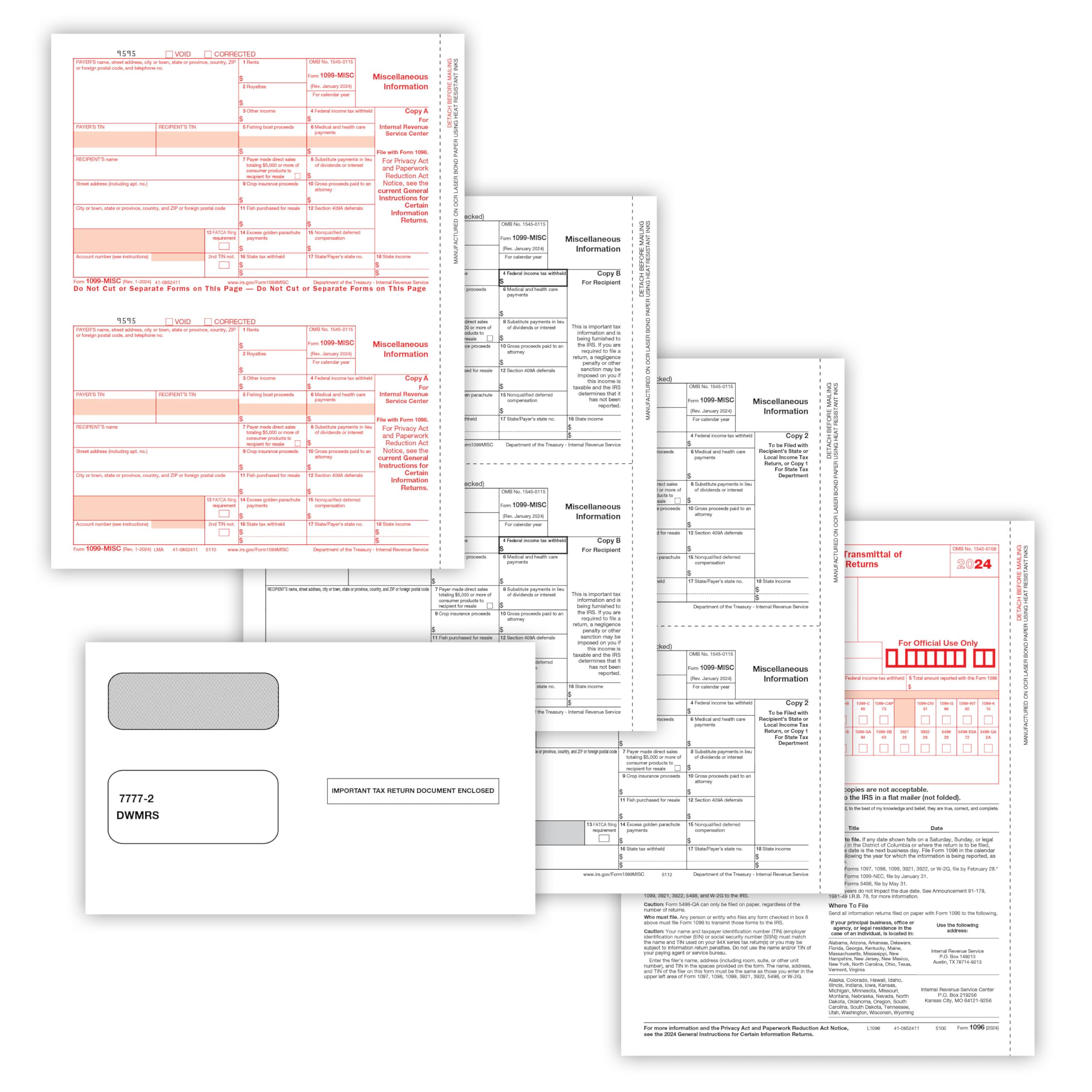 ComplyRight 2024 TaxRight 1099-MISC Tax Kit (4-Part) | 50 Recipients |Self-Seal Envelopes Included (No Software)