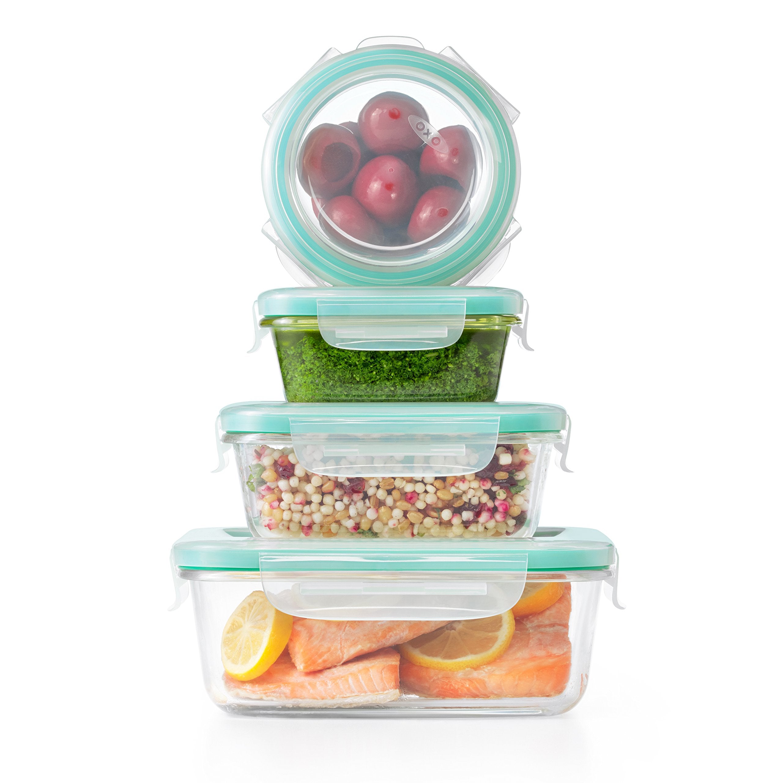 OXO Good Grips Smart Seal , 12 Piece Glass Container Set,Clear,Blue