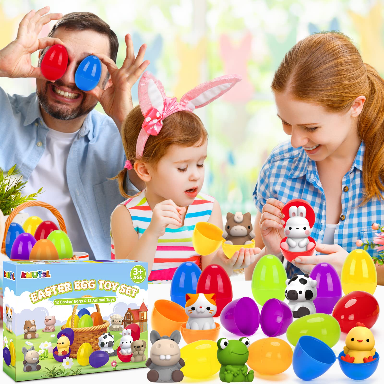 KMUYSL Prefilled Easter Eggs with Toys for Easter Eggs Hunt, Plastic Eggs with Finger Puppets, Surprise Egg, Easter Theme Party Favor, Basket Stuffers Filler, Classroom Prize Supplies