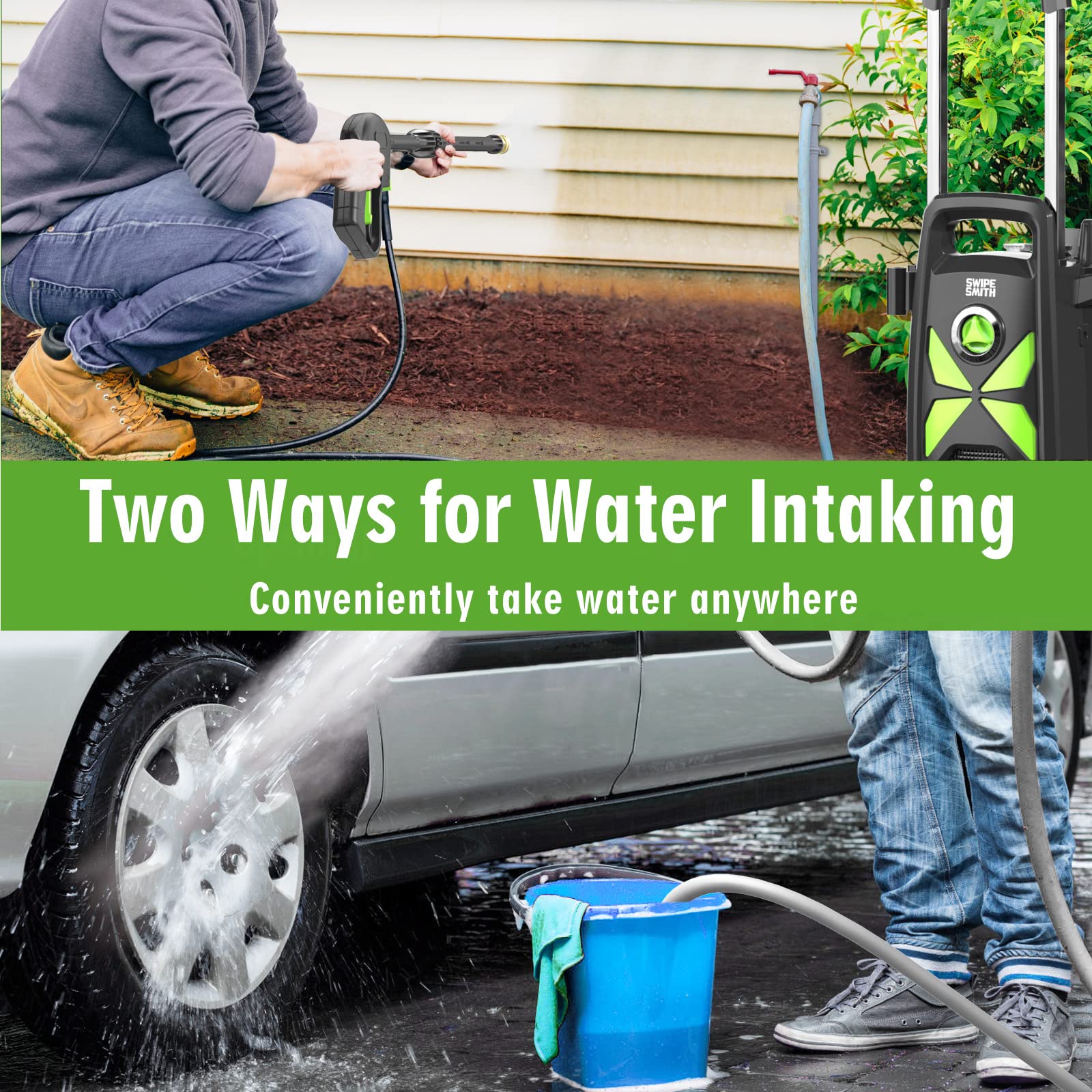 Electric Pressure Washer, SWIPESMITH 3800 Max PSI, 2.6 GPM Power Washer Machine with Hose Reel,4 Quick Connect Nozzles, Foam Cannon, for Cars, Patios, and Floor Cleaning (Dark Green)