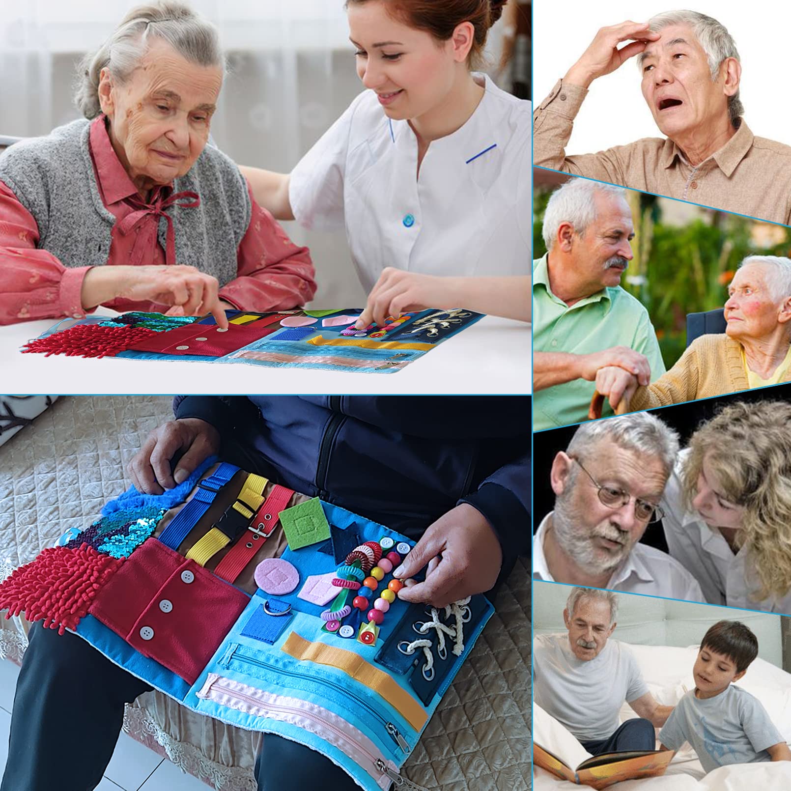 Fidget Blanket for Elderly with Dementia & Alzheimer's, Sensory Activities Mat Anxiety Relief Toys, Portable Lap Pad for Memory Loss, Autism ADHD Calming Gifts, 18-in-1 Busy Board, Mother's Day Gift