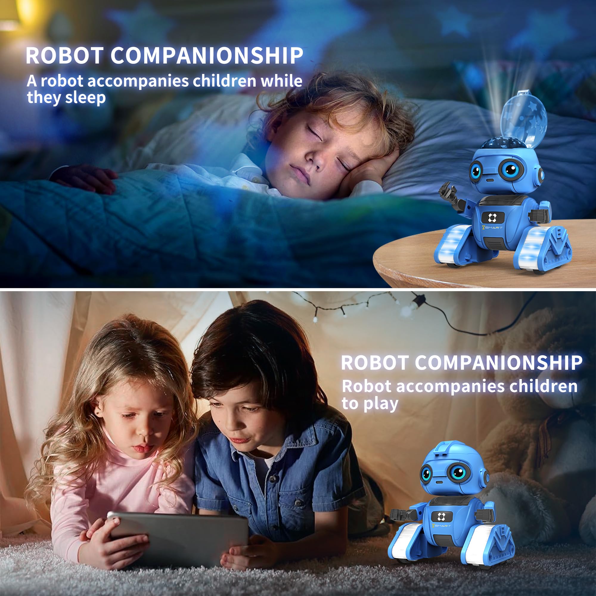 Robot Toys for Boys and Girls, Rechargeable Remote Control Robot with Auto-Demonstration, Light Projection, Dance Moves, Music, and Gesture Sensing –Toy Robot Gifts for 3,4,5,6 Year old Boys (Blue)