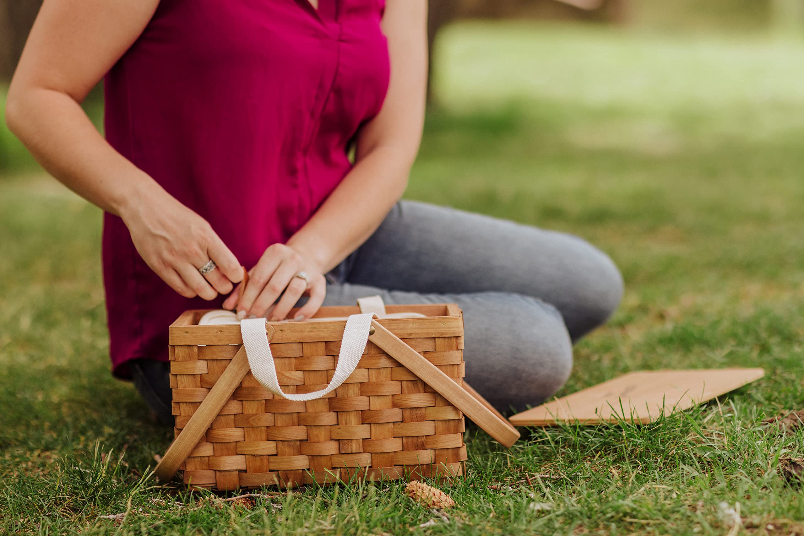 PICNIC TIME Poppy Personal Picnic Basket, Insulated Bag, Retro Lunch Box, One Size, Beige