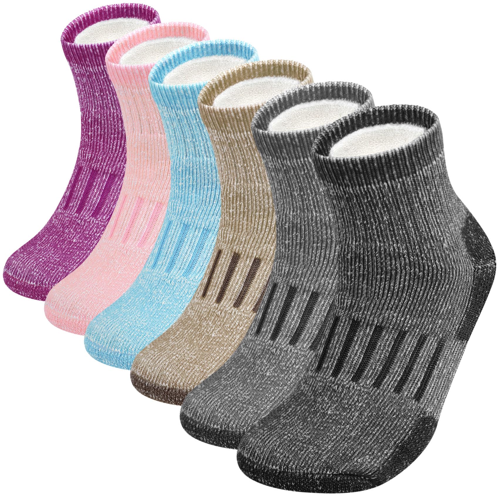 Chalier 6 Pairs Merino Wool Socks for Women, Compression Support Hiking Socks Ankle Running Thick Socks,A-Purple/Pink/Blue/Brown/Grey/Black