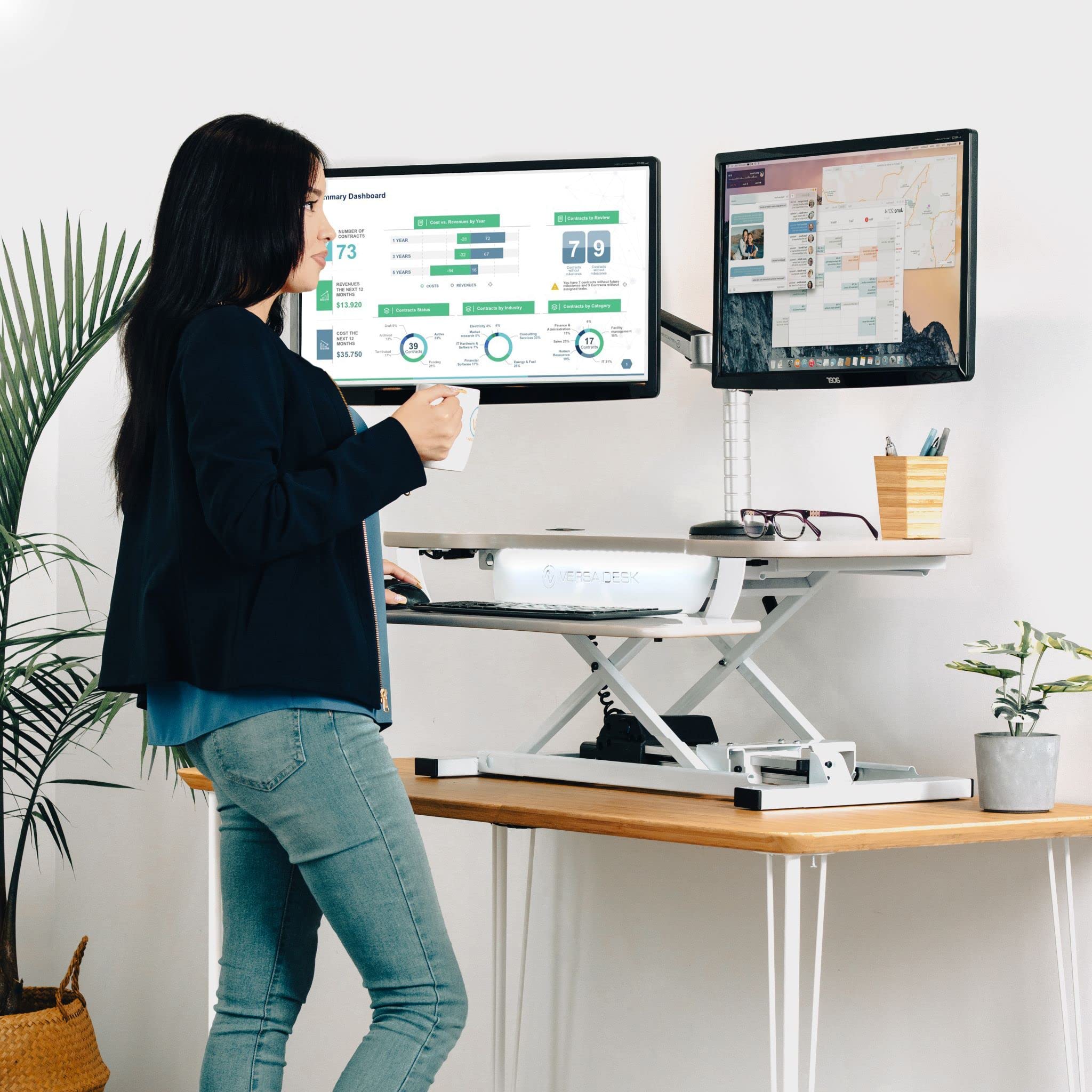 VERSADESK® PowerPro 36” x 24” Standing Desk Converter | 36 Inch Electric Height Adjustable Sit to Stand Desk Riser w/Keyboard Tray & USB Hub - Ergonomic Workstation for Home & Office, White