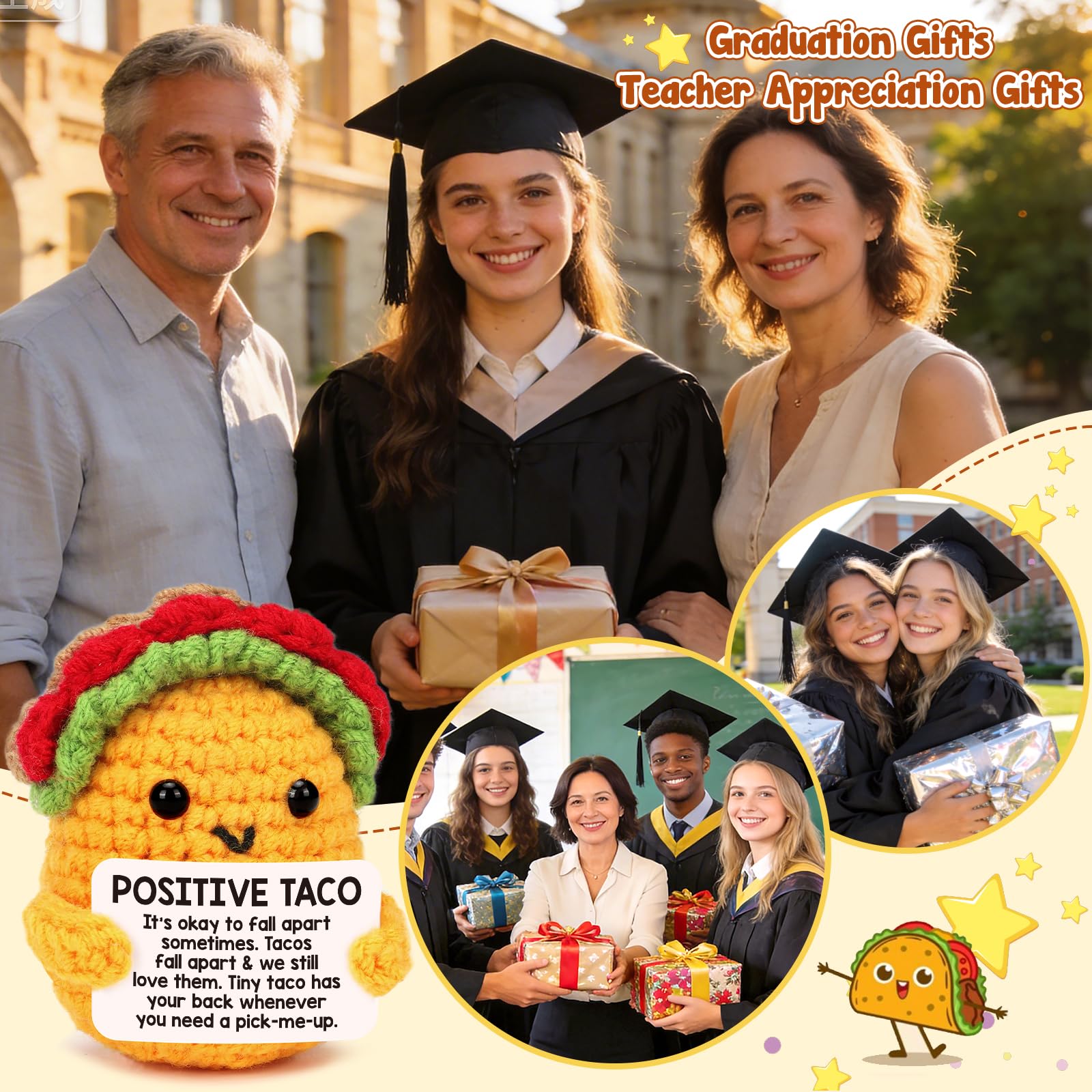 Positive Crochet Taco Birthday Gifts for Women Men Teacher Appreciation Mothers Day Graduation Gift Adult Kids Son Mom Dad Daughter Sister Friend Coworkers Self Care Emotional Inspirational Support