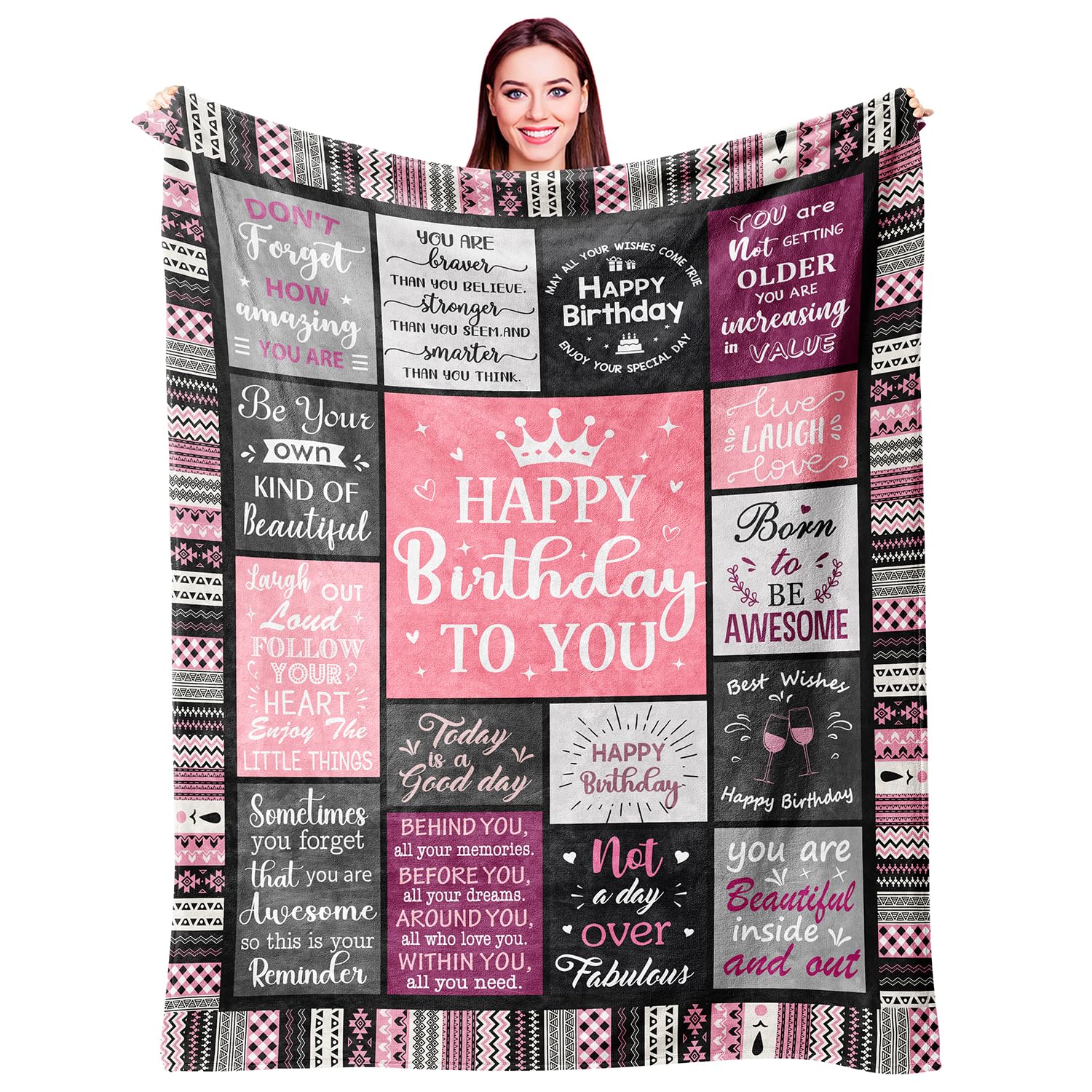 Ivivis Birthday Gifts for Women Girls Throw Blanket 60"X50", Happy Birthday Decorations for Women, Gifts for Women Birthday Unique, Womens Birthday Gift Ideas for Her Friend Mom Sister Grandma Wife