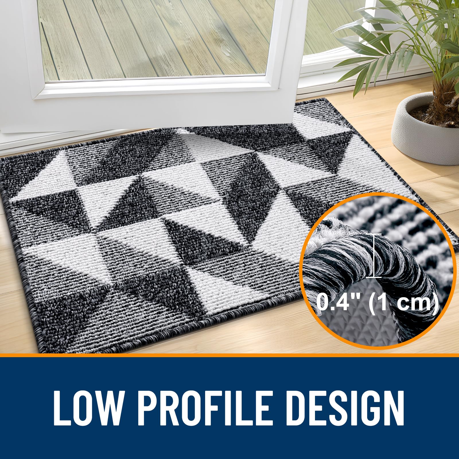 OLANLY Door Mat Indoor Entrance Washable 32x20, Odor-Free Low-Profile Front Back Geometric Door Mat, Absorbent Resist Dirt Entry Doormat, Easy to Clean Sturdy Inside Floor Mats for Entryway, Black