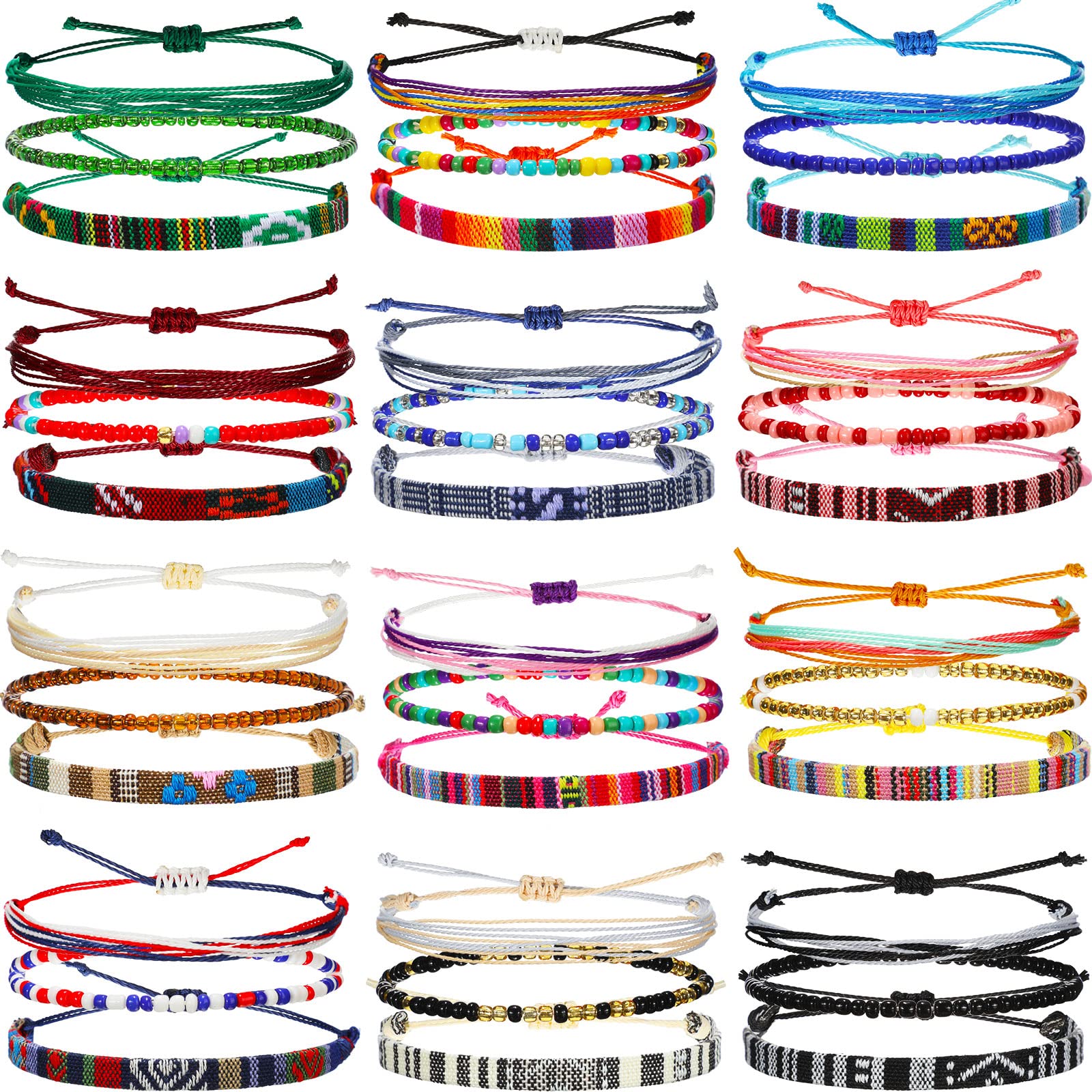 Yinkin 36 Pcs Surfer Bracelets for Men Unisex Valentine's Day Gift for Women Men Surf Anklet Sets Beach Handmade Beaded Anklet Colorful Rope Bracelet Bohemia Anklet Chain Boho Jewelry for Adult Teen