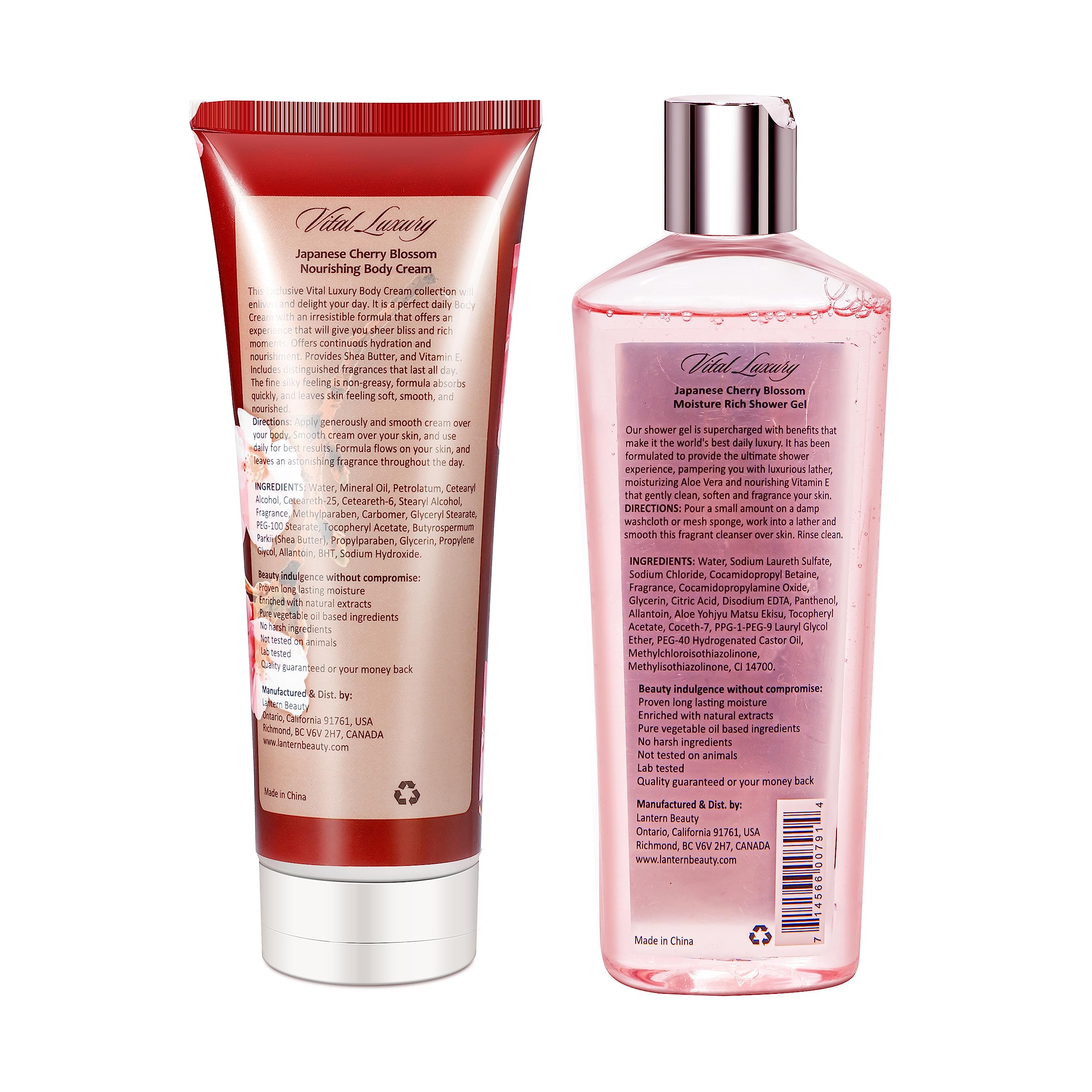 Vital Luxury Japanese Cherry Blossom Shower Gel and Body Cream Set - Nourishing and Moisturizing Daily Skincare - 8 fl.oz / 236mL Each, Christmas Gifts for Her and Him (Japanese Cherry Blossom)