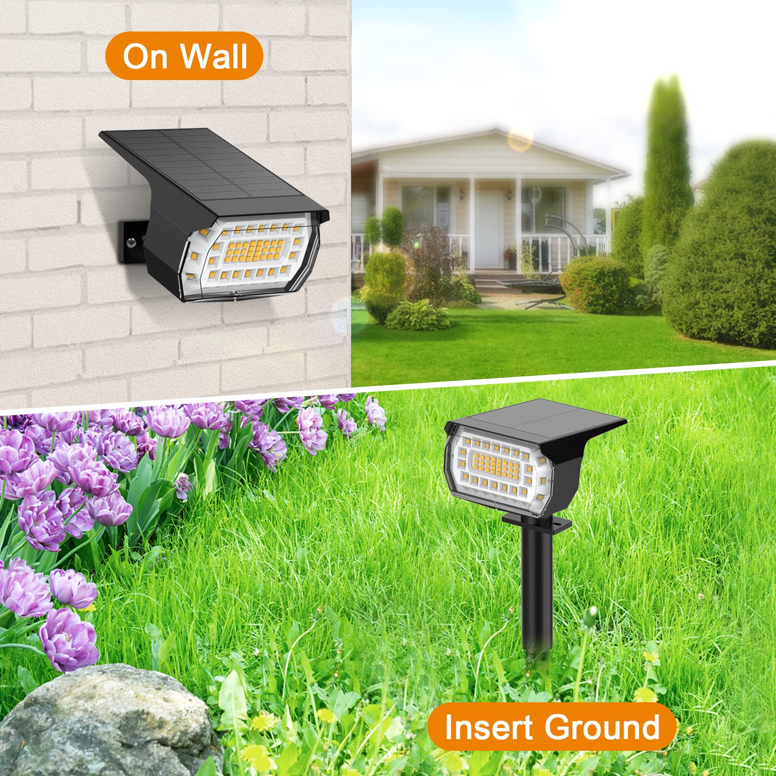 LANSOW Solar Spot Lights Outdoor, [8 Pack/57 LED] 2-in-1 Solar Landscape Spotlights, 3 Modes IP65 Waterproof Dusk to Dawn Solar Powered Flood Wall Lights for Outside Yard Garden Pathway(Warm White)