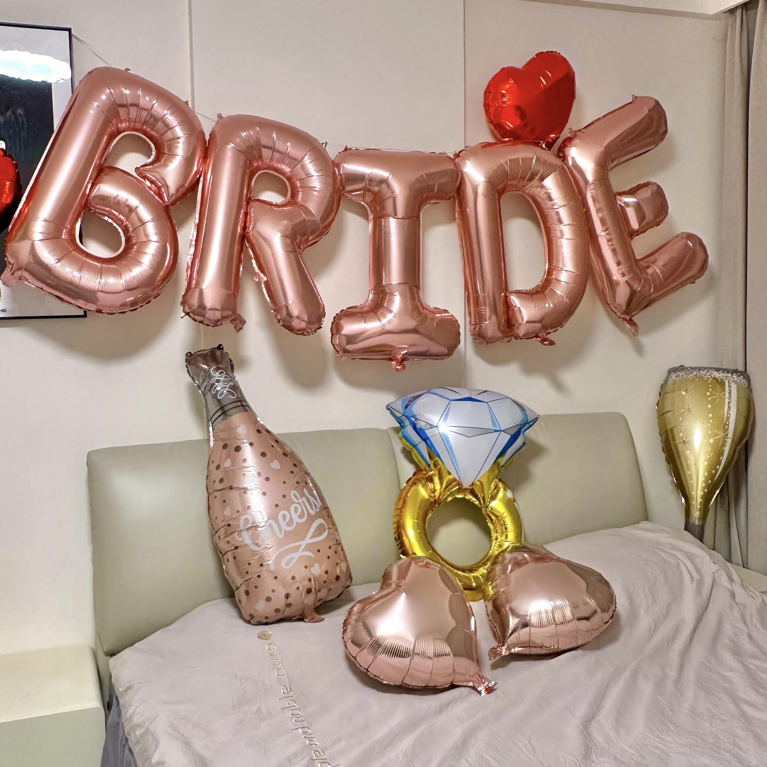 Huge Rose Gold Bride Balloons Set， Diamond Ring Balloon, Silver Bachelorette Party Decorations Bride Balloons Bachelorette Bachelorette Balloons,Bridal Shower Balloon, Bride Decorations