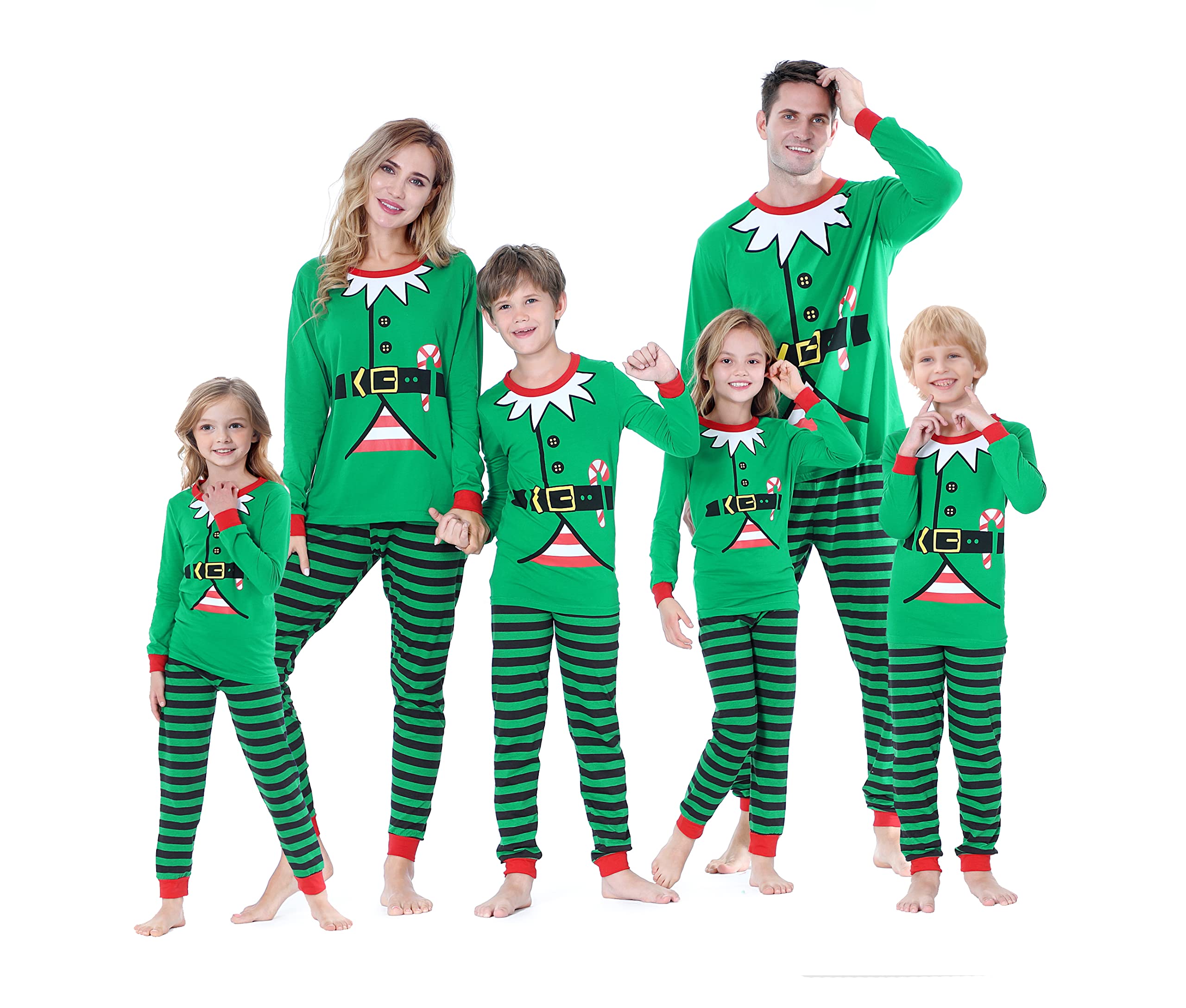 Benaive Matching Family Christmas Pajamas Set Holiday Pjs for Women Men Sleepwear (Green, Elf, 8)