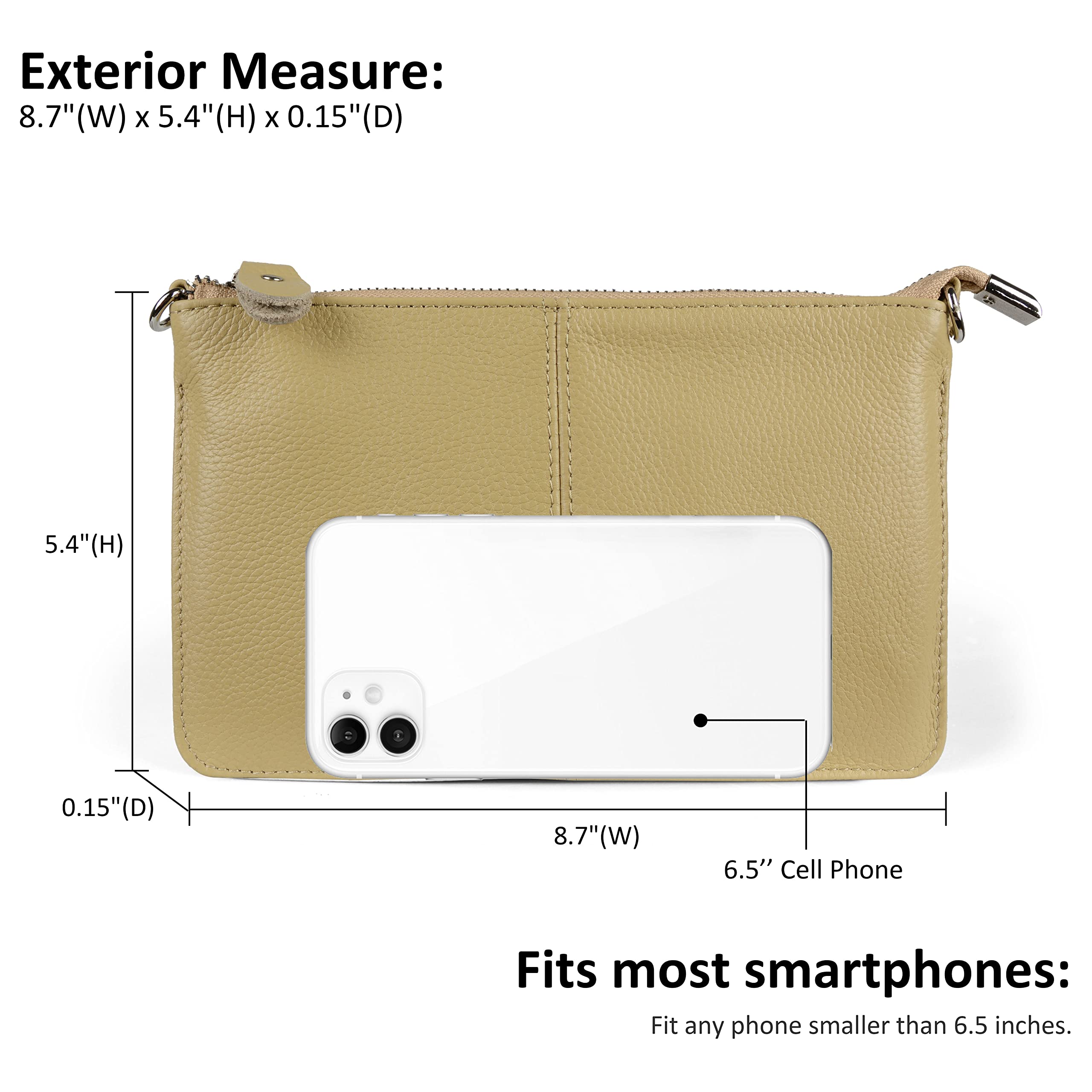 befen Women's Beige Leather Wristlet Clutch Phone Wallet Small Crossbody Purses and Hangbag with RFID Card Slots - Tan
