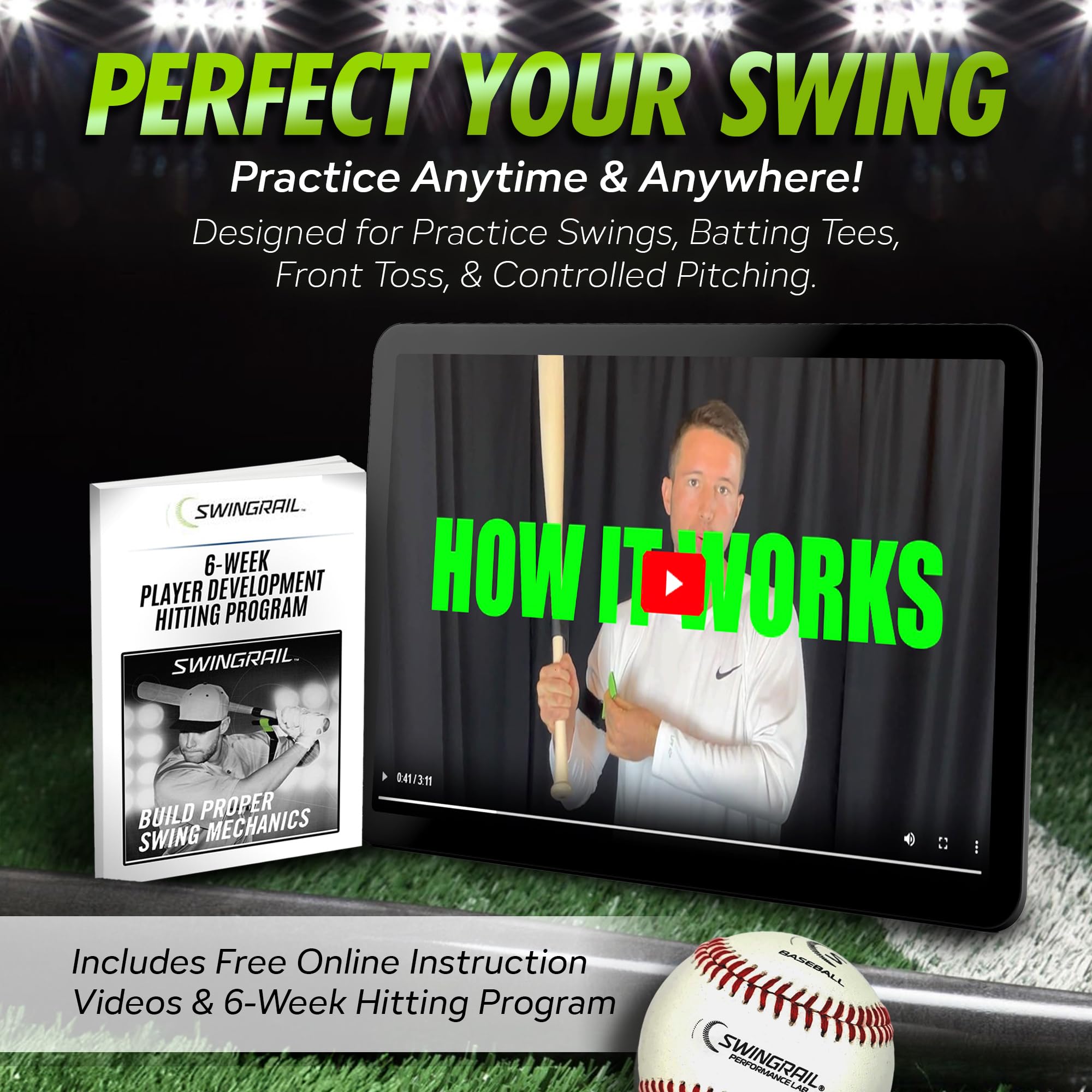SWINGRAIL Baseball/Softball Swing Trainer Aid - Equipment for Batting and Hitting