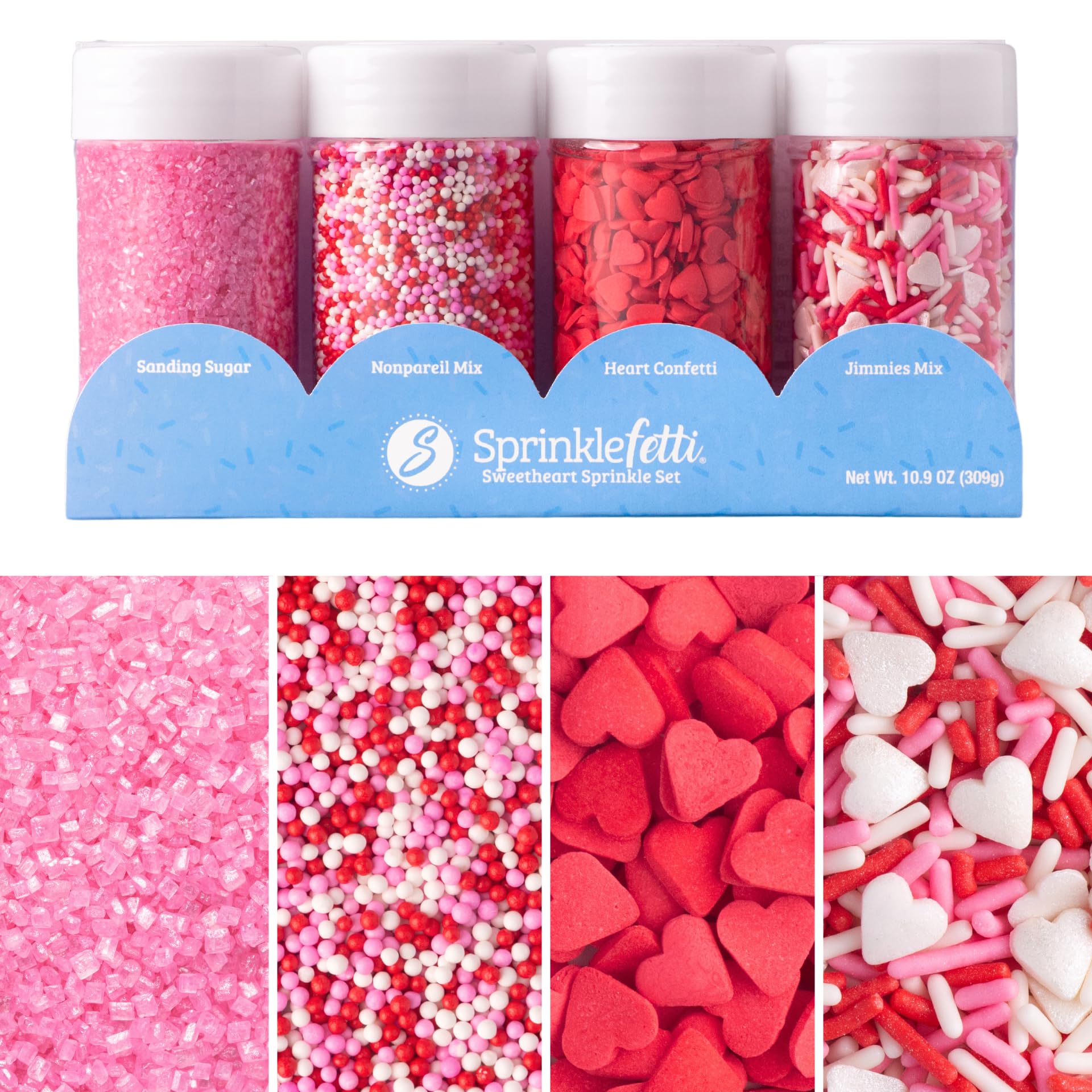 Sweets Indeed Heart Sprinkles, 4 Pack, Valentines Day, Edible Sprinkle Mix, Perfect for Cake Decorations, Baking, Ice Cream, Cookies, Cupcake Topper (Sweetheart)